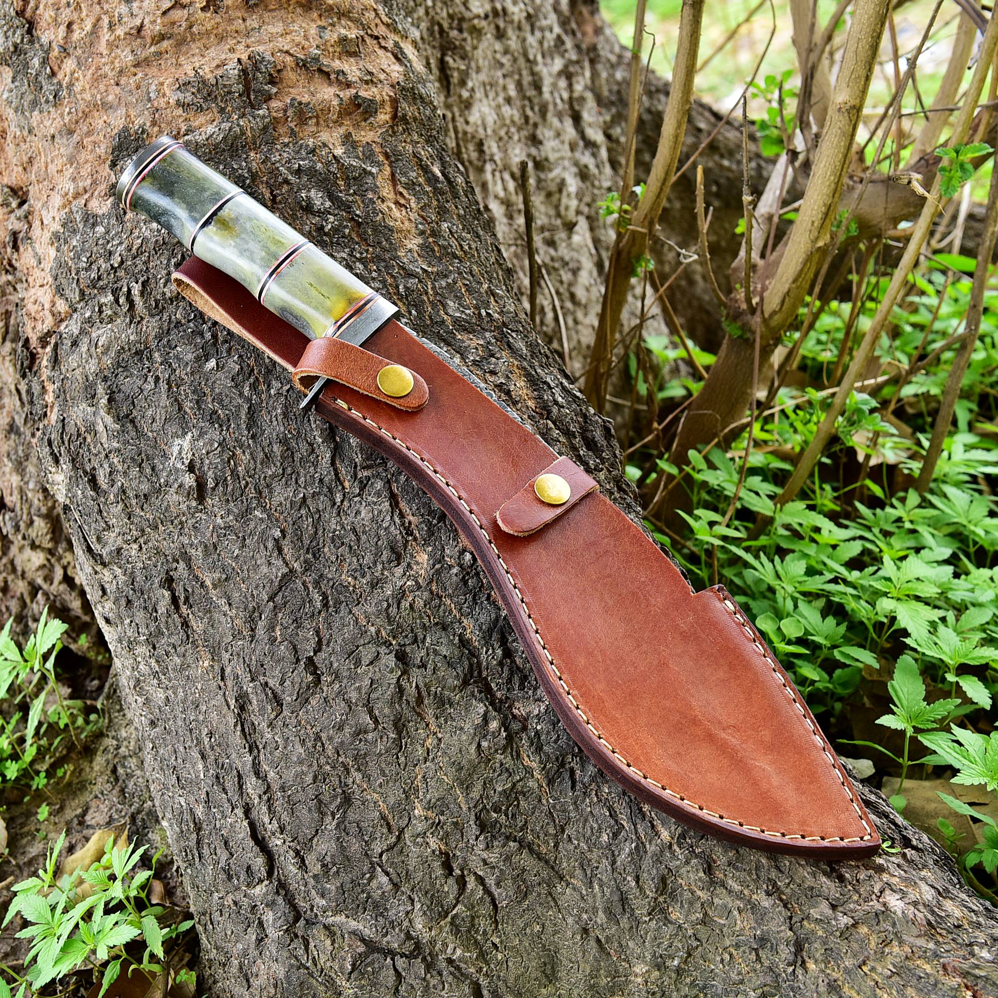 Custom Handmade Forged Damascus Steel Survival Hunting Bushcraft Kukri Knife EDC 16” With Camel Bone Handle - Image 5