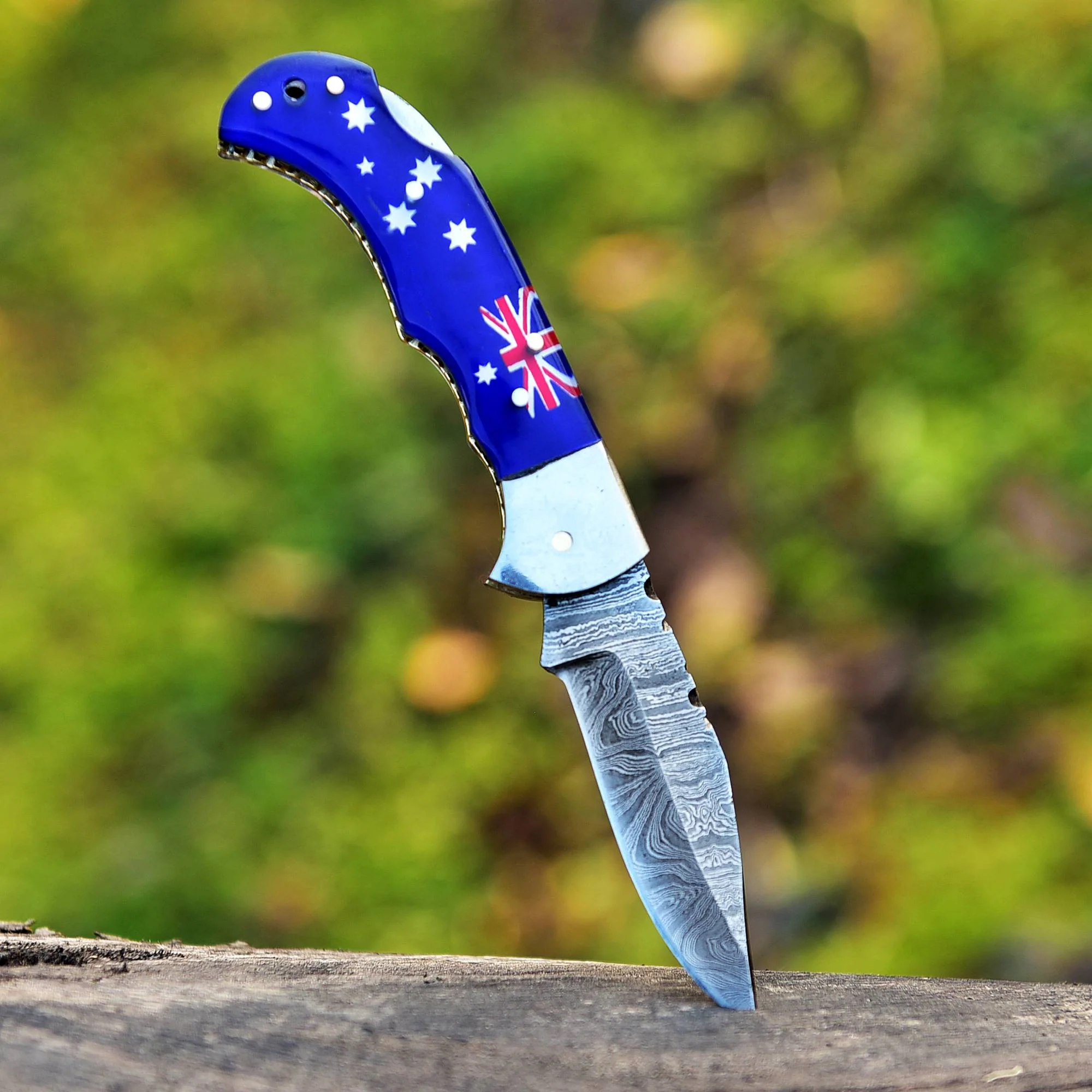 Customs Handmade Damascus Steel Folding Blade Pocket Knife With Sheath - Image 2