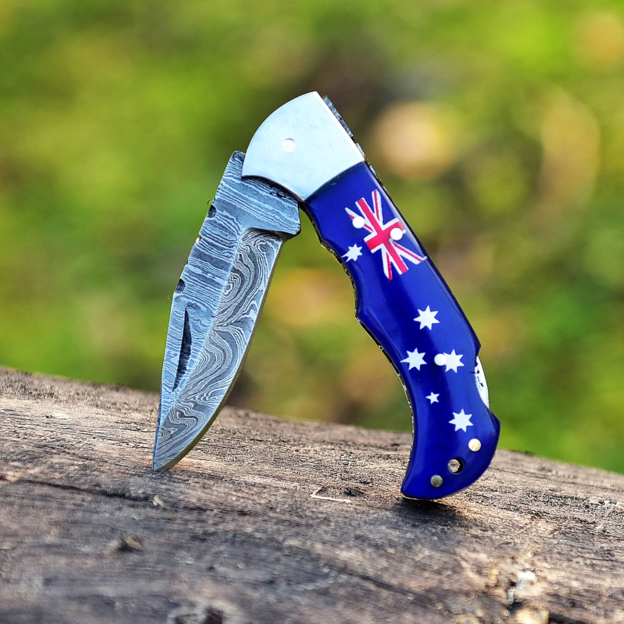 Customs Handmade Damascus Steel Folding Blade Pocket Knife With Sheath - Image 4