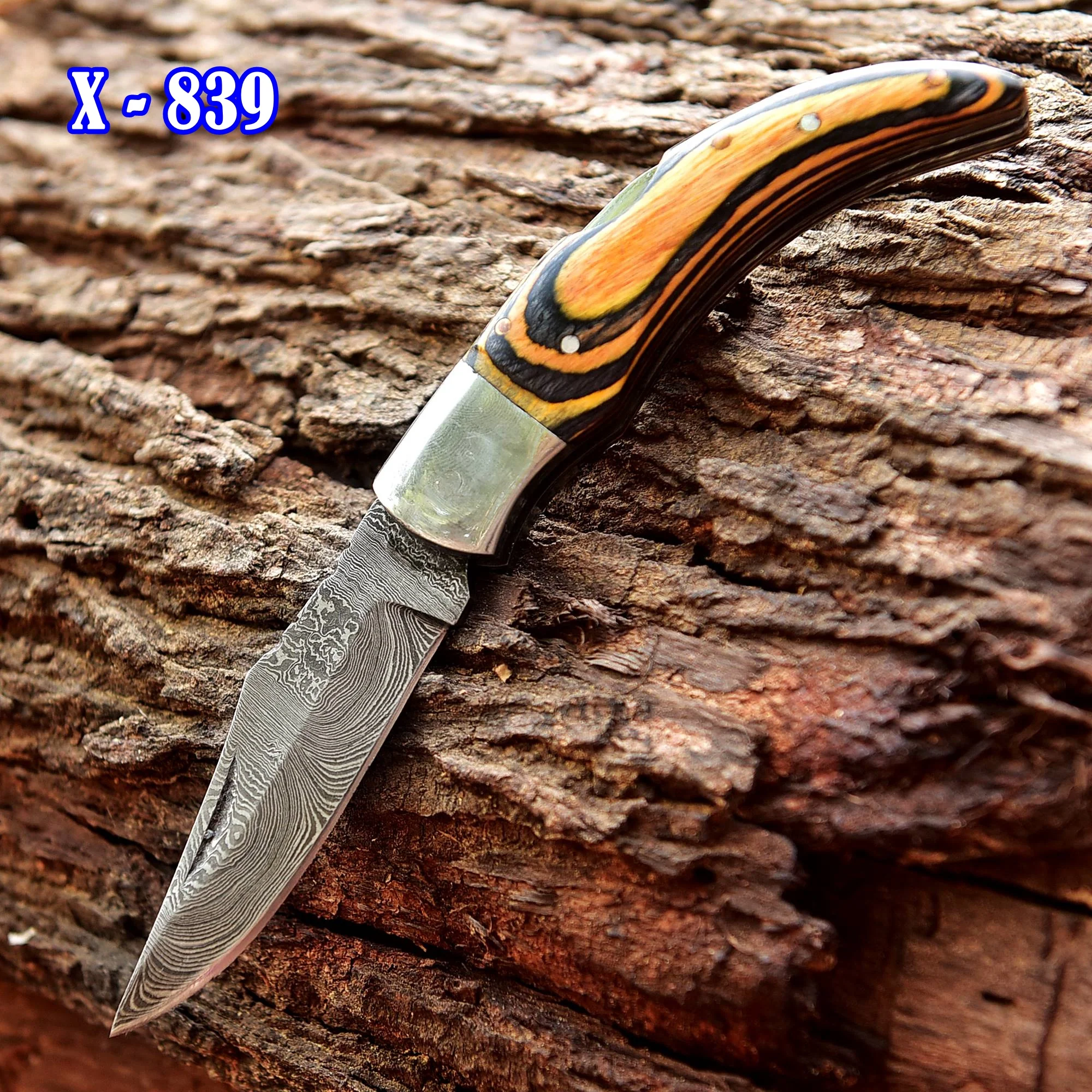 Damascus Folding Blade Knife - 7" Handmade Gift Knife - Camping Pocket Knife - Image 3