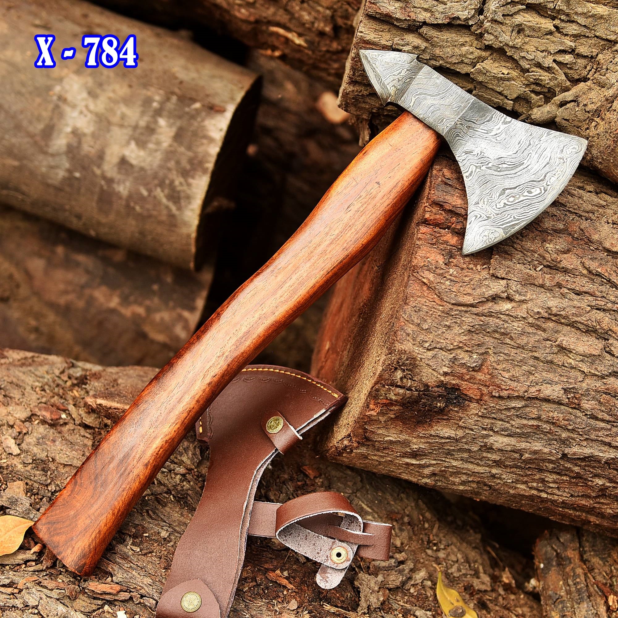 Damascus Viking Axe, Damascusl Axe With Leather Sheath, Rose-Wood Handle Axe, Viking Hatchet, Camping Axe - Image 4