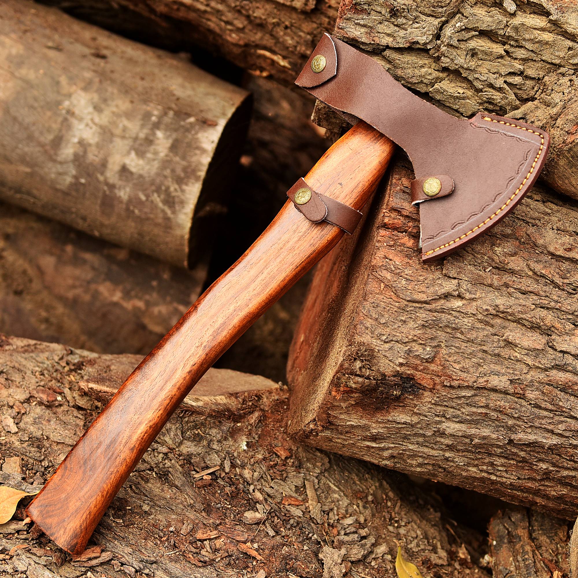 Damascus Viking Axe, Damascusl Axe With Leather Sheath, Rose-Wood Handle Axe, Viking Hatchet, Camping Axe - Image 5