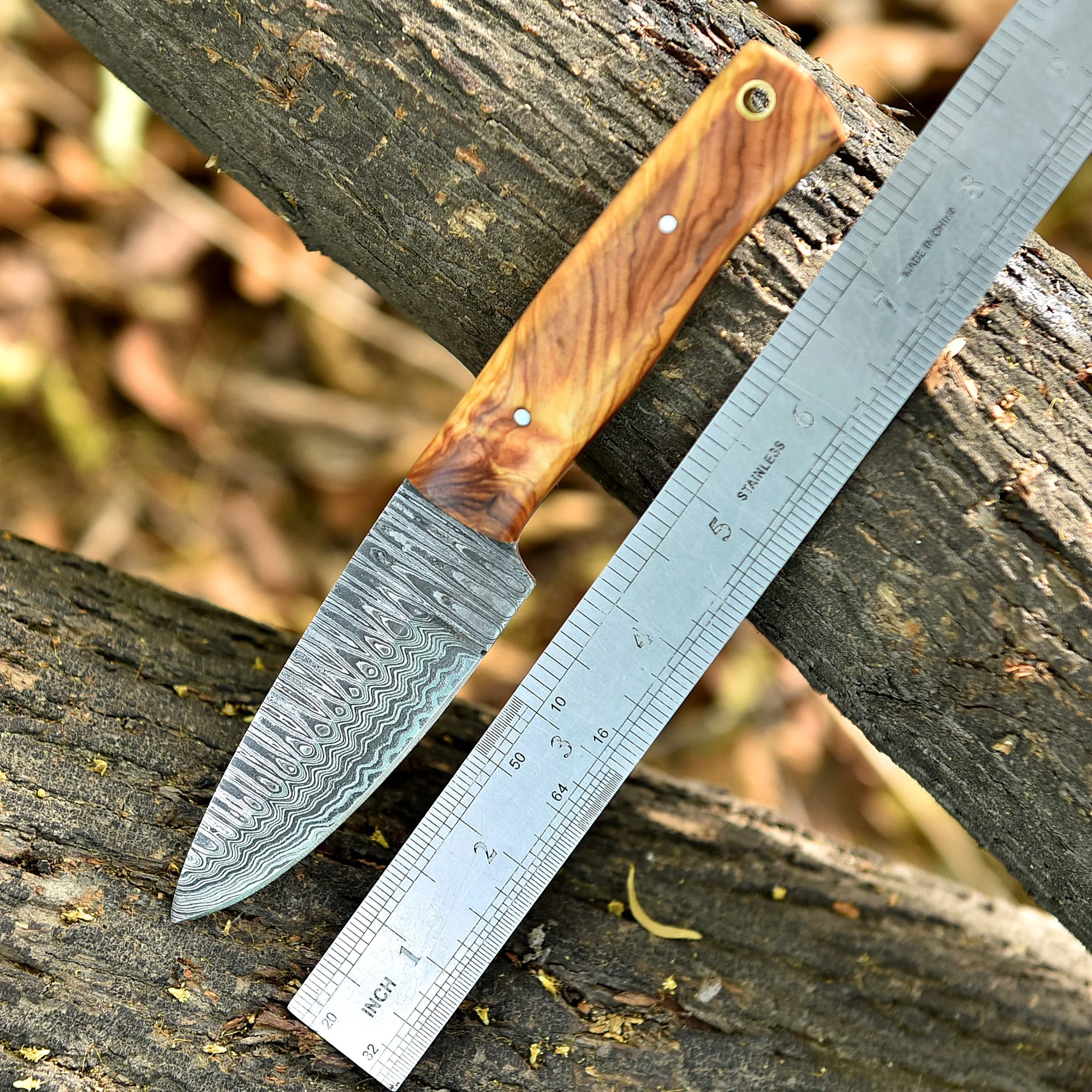 Elite Hunting Damascus Steel Blade Skinner Knife Wood Handle With Sheath - Image 4