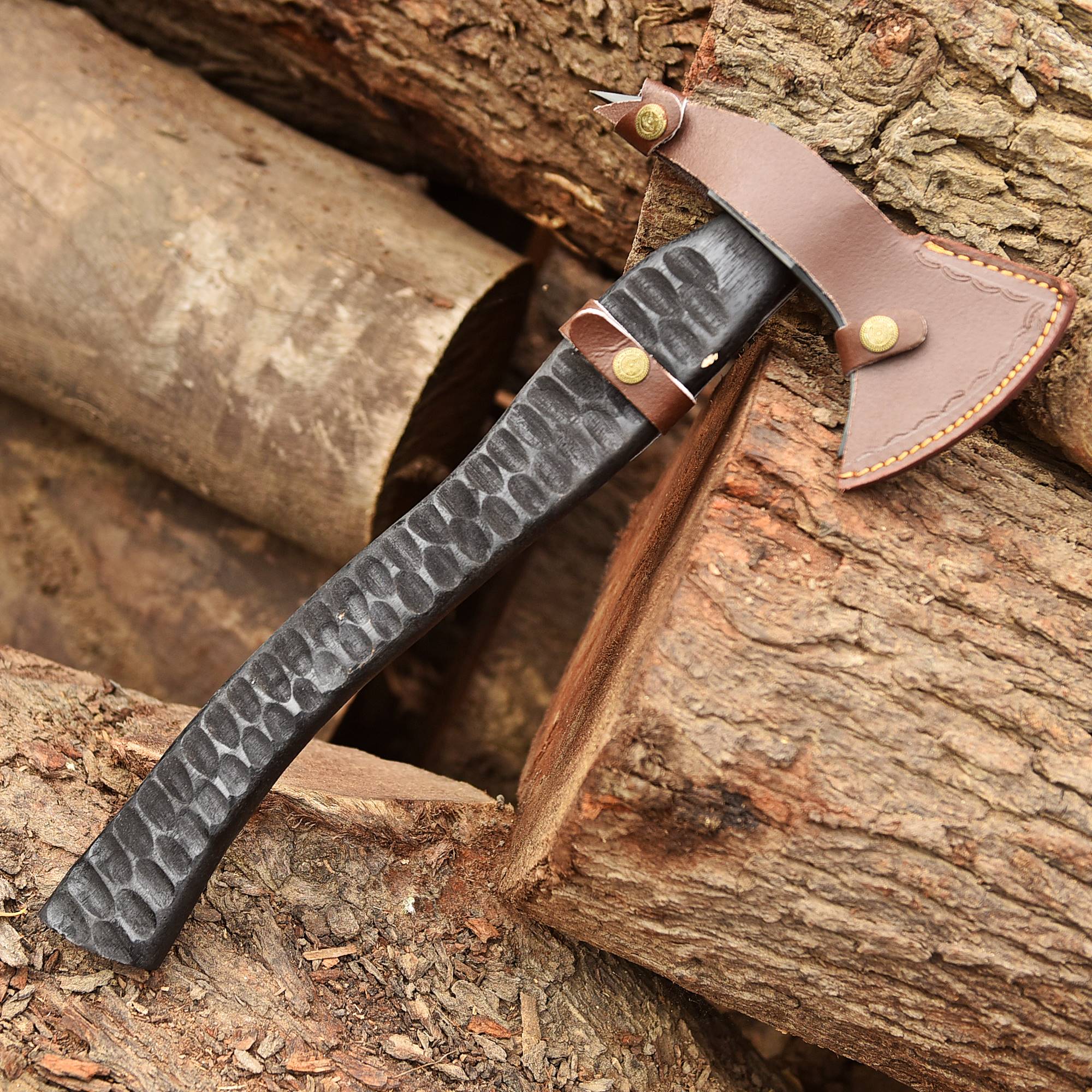 Forged Carbon Steel Spike Head Axe with Engraved Black Wood Shaft - Viking Axe - Image 5