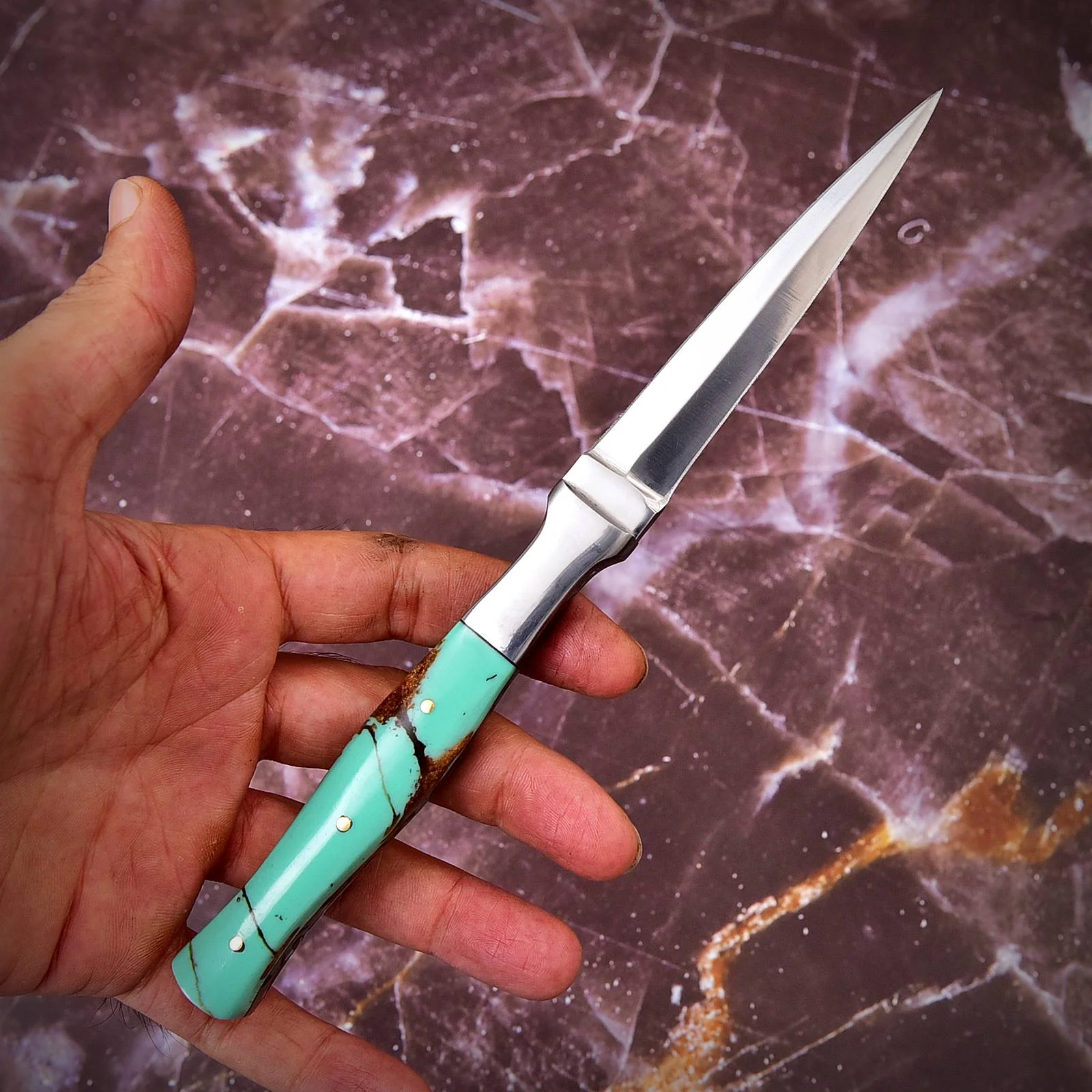 German Best Outdoor Boot Knife Double Edged Fixed Blade - Resin Handle Steel Bolster x-267 - Image 6