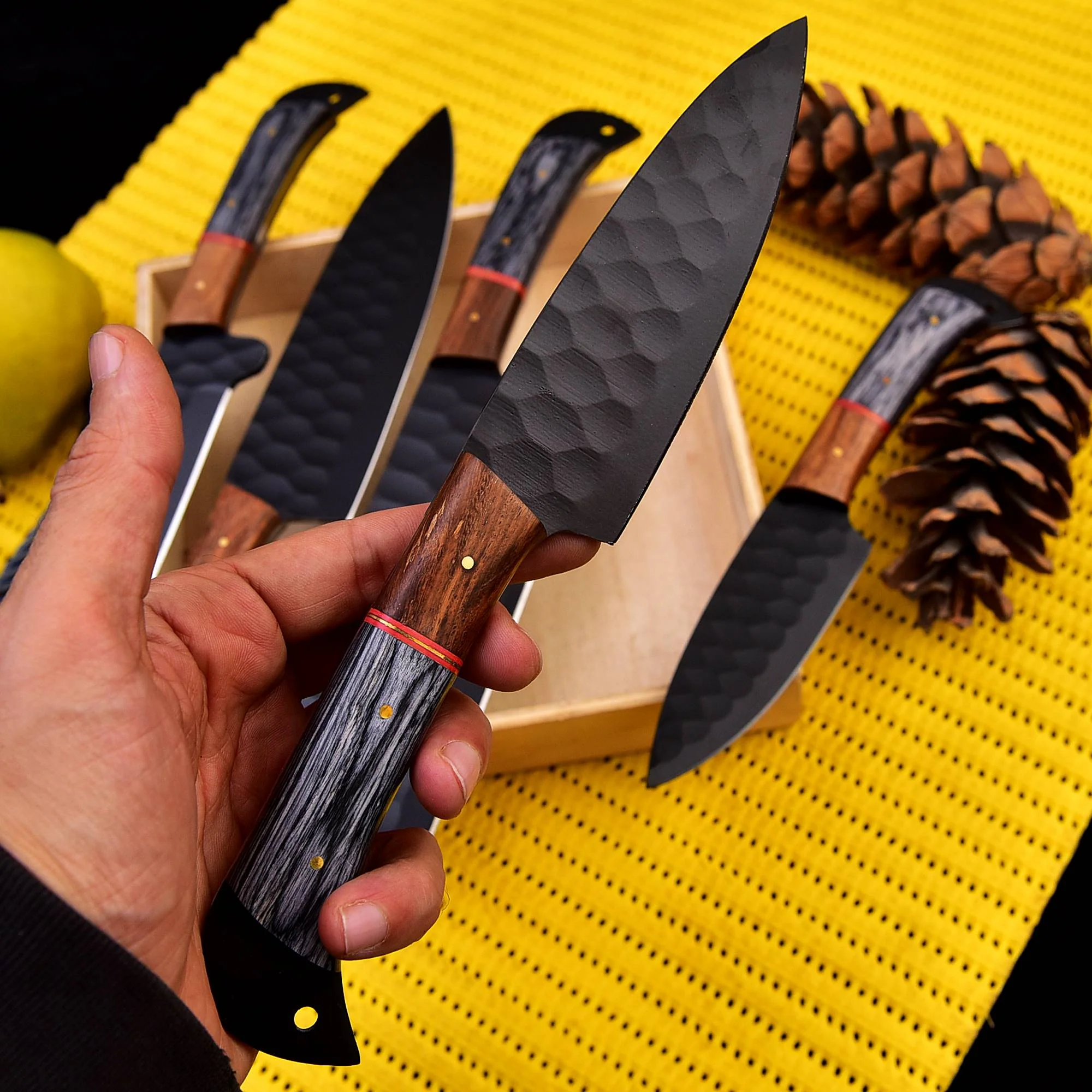 German Chef Knives Set Carbon Steel Black Powder Coating Blade Chef Knives Set X-259 - Image 5