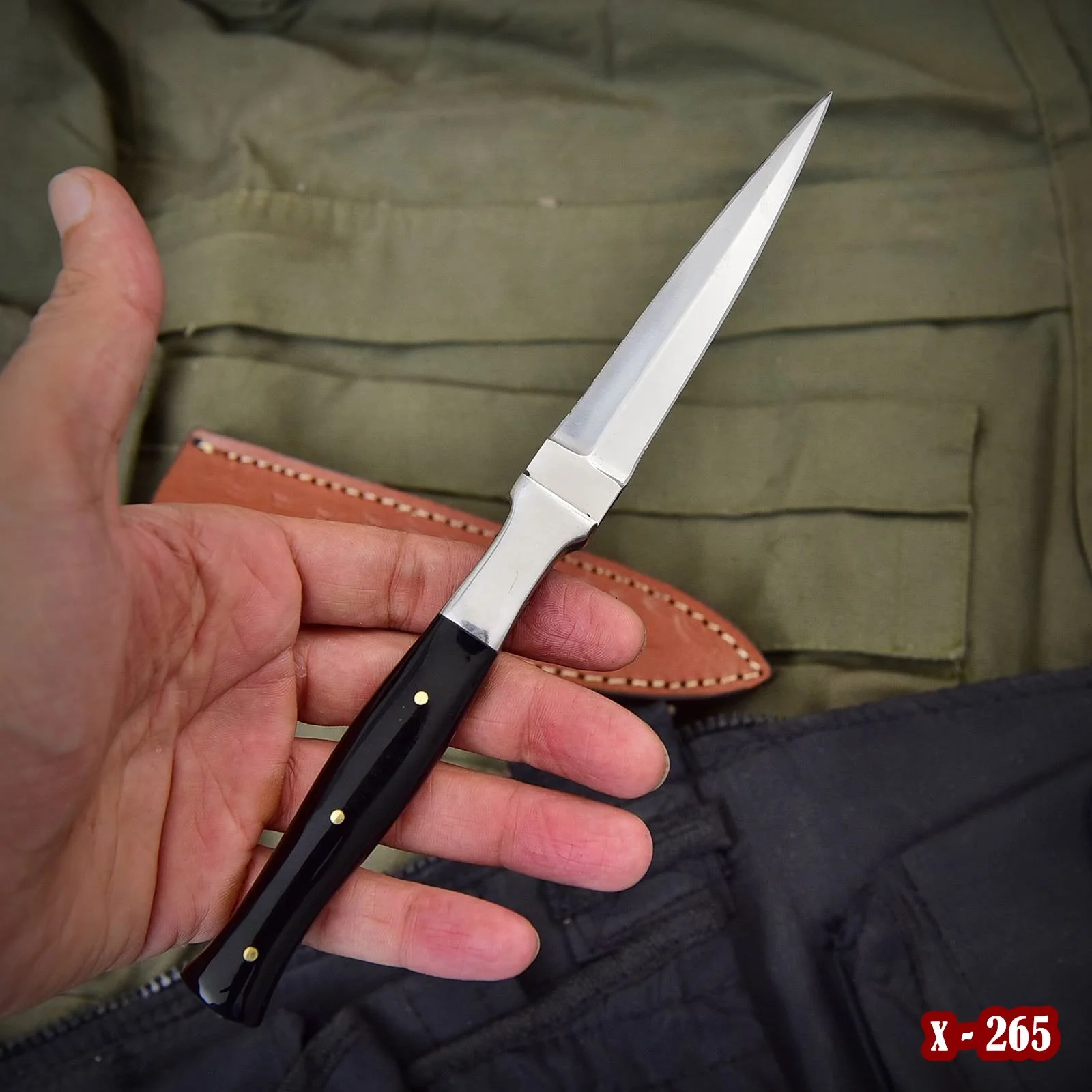 German Knife Double - Edged Blade Full Tang Slick Boot Knives with Leather Sheath x-265 - Image 4