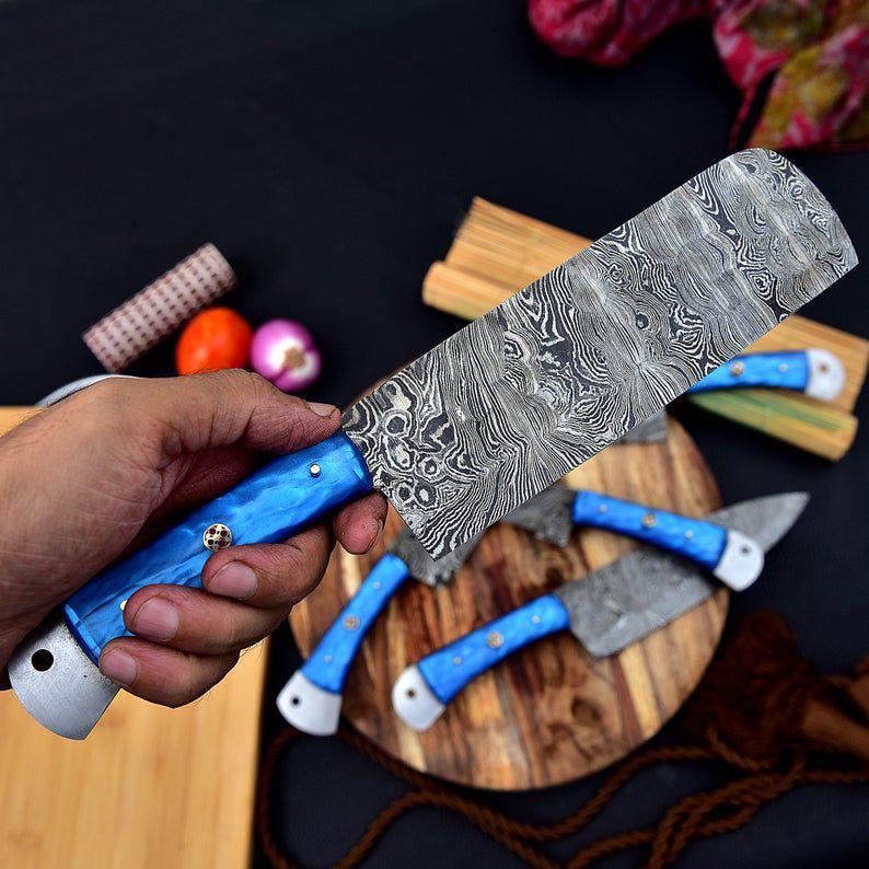 Hand Forged Damascus Steel Chef Knife Set With Resin Handle X-224 - Image 5