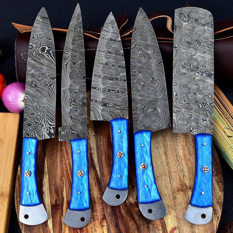 Hand Forged Damascus Steel Chef Knife Set With Resin Handle X-224 - Image 7