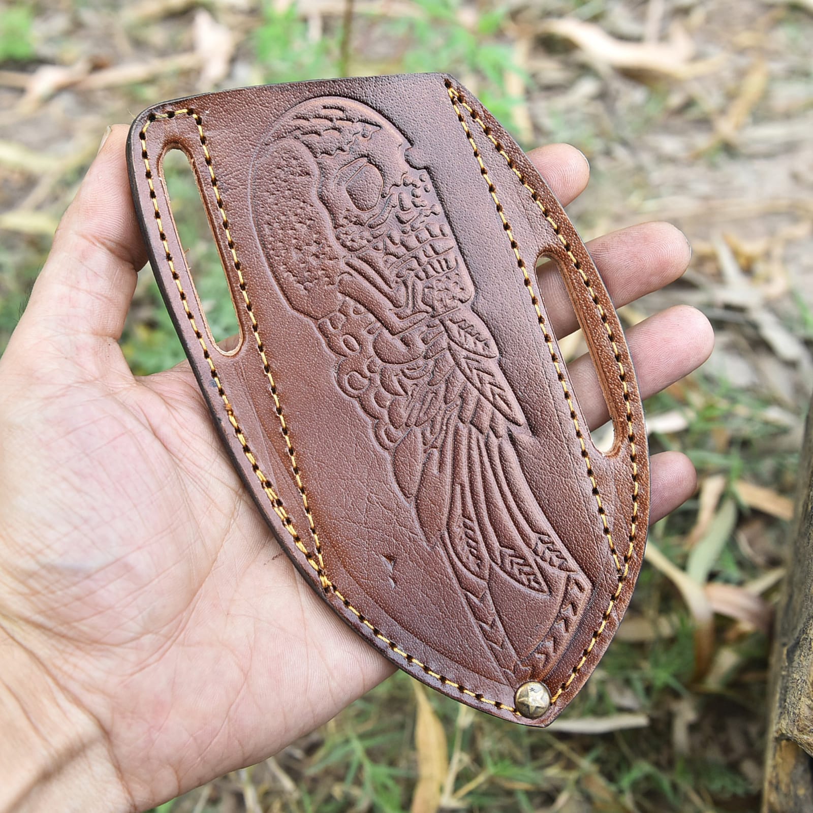 Hand Stitched Fixed Blade Knife Storage Sheath Genuine Leather Belt Carry Case - Image 3