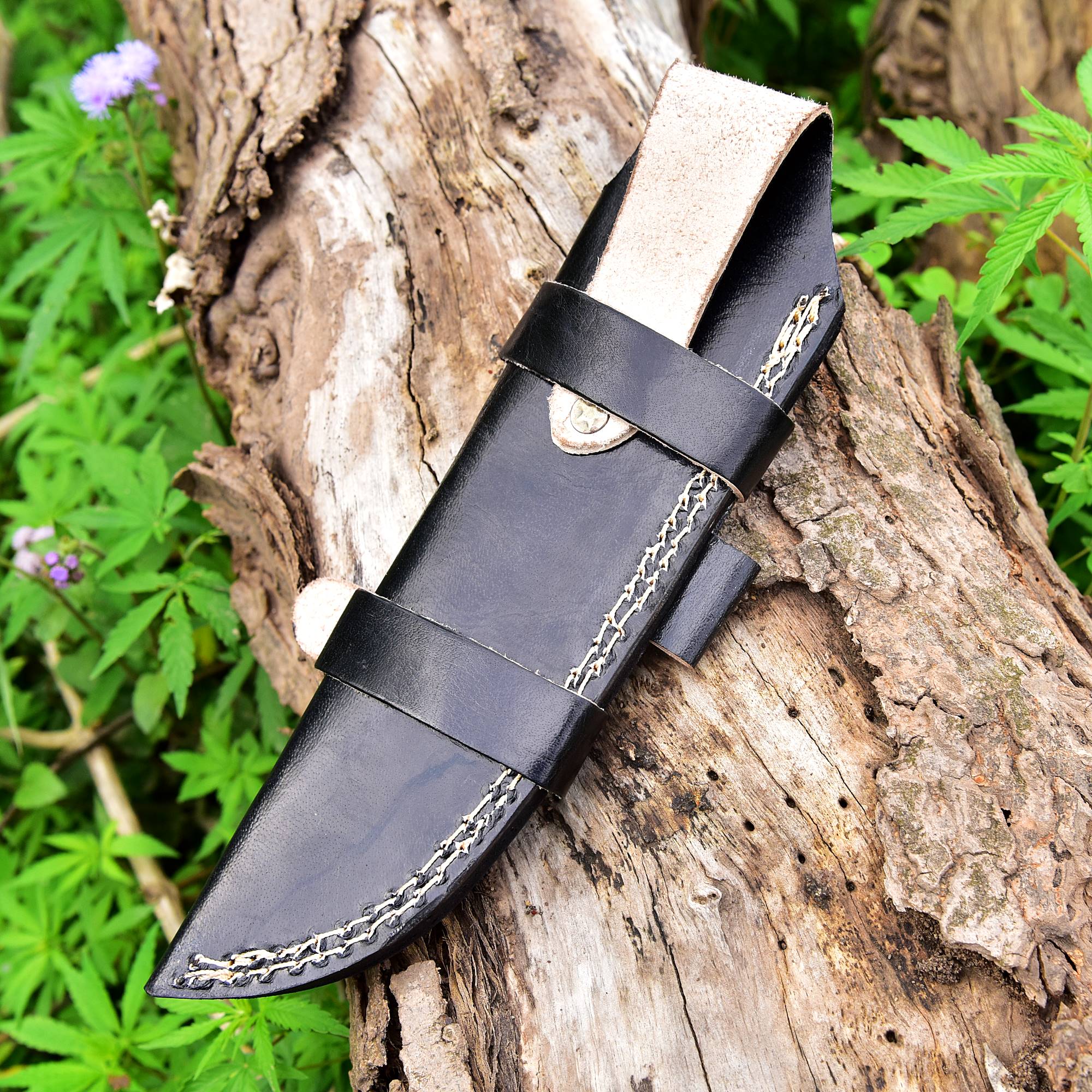 Hand Stitched Full Grain Leather Tracker Knife Fixed Blade Knife Sheath - Image 3