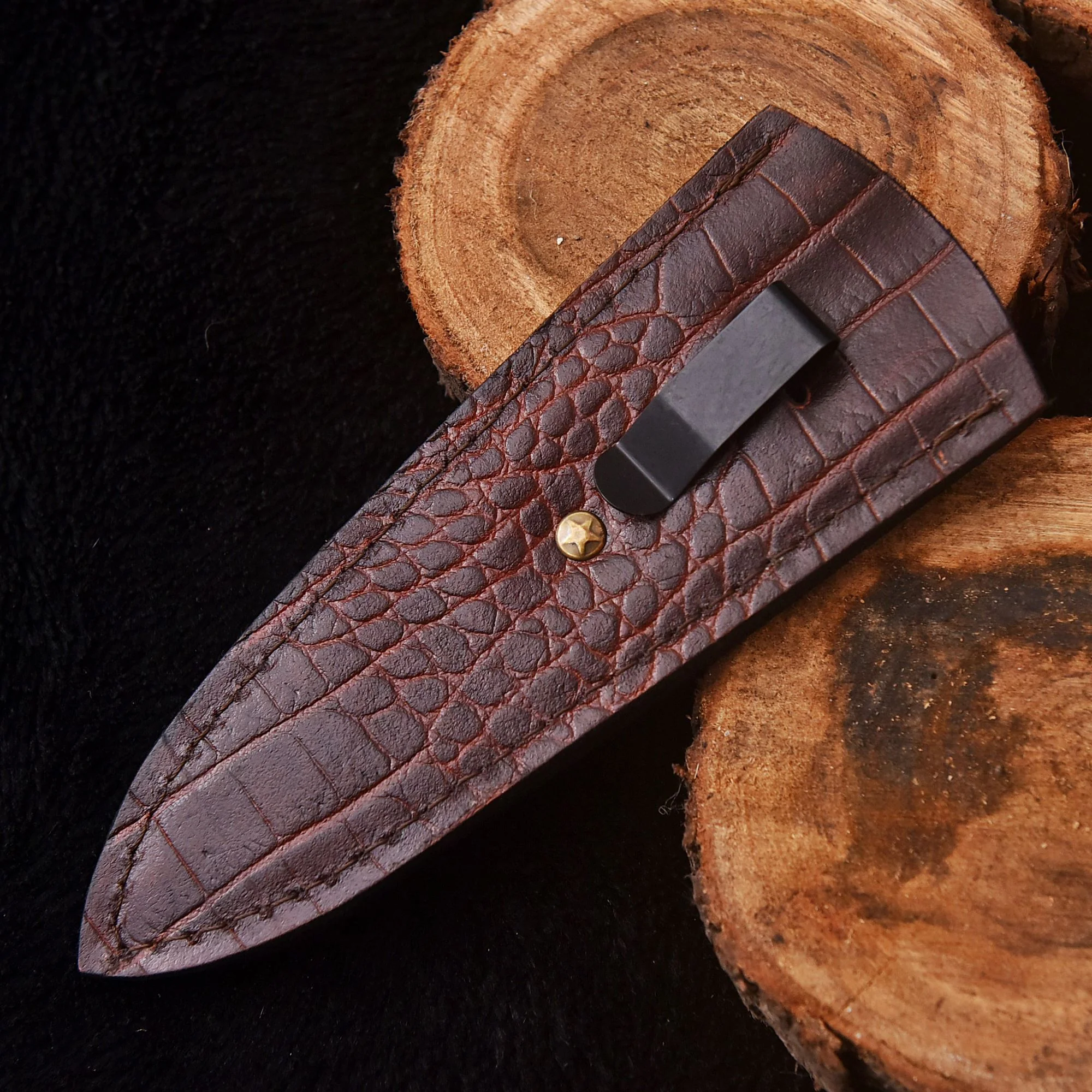 Hand Stitched High Quality Fixed Blade Top Grain Leather Sheath - Image 4