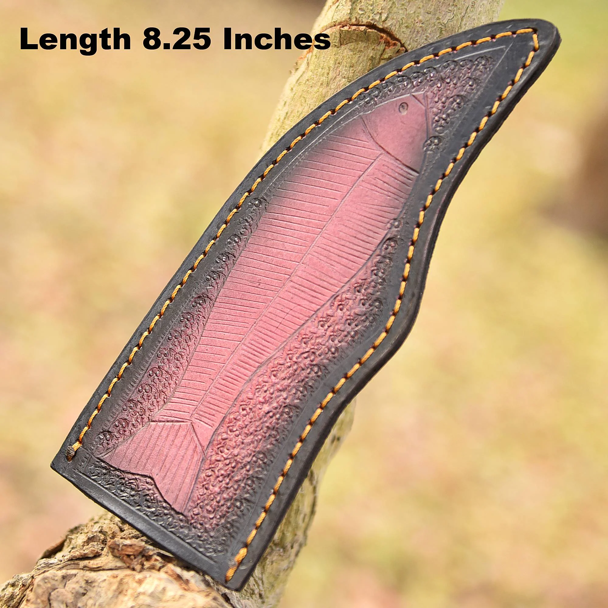 Hand Stitched Premium Goat Leather Fish Engraved Fixed Blade Knife Sheath - Image 2