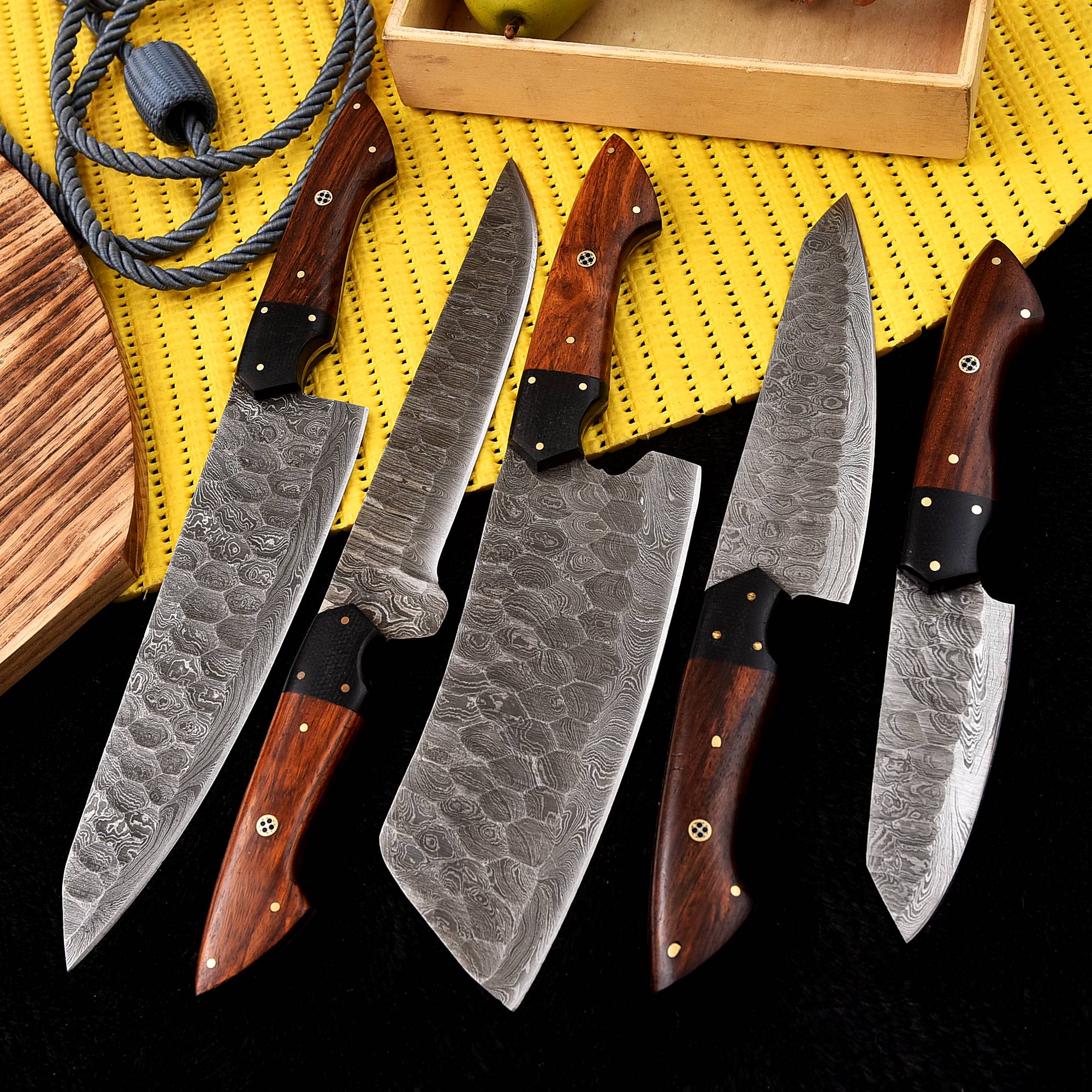Handcrafted Damascus Steel Gyuto Chef's Knife Kitchen Knives Set x-223 - Image 4