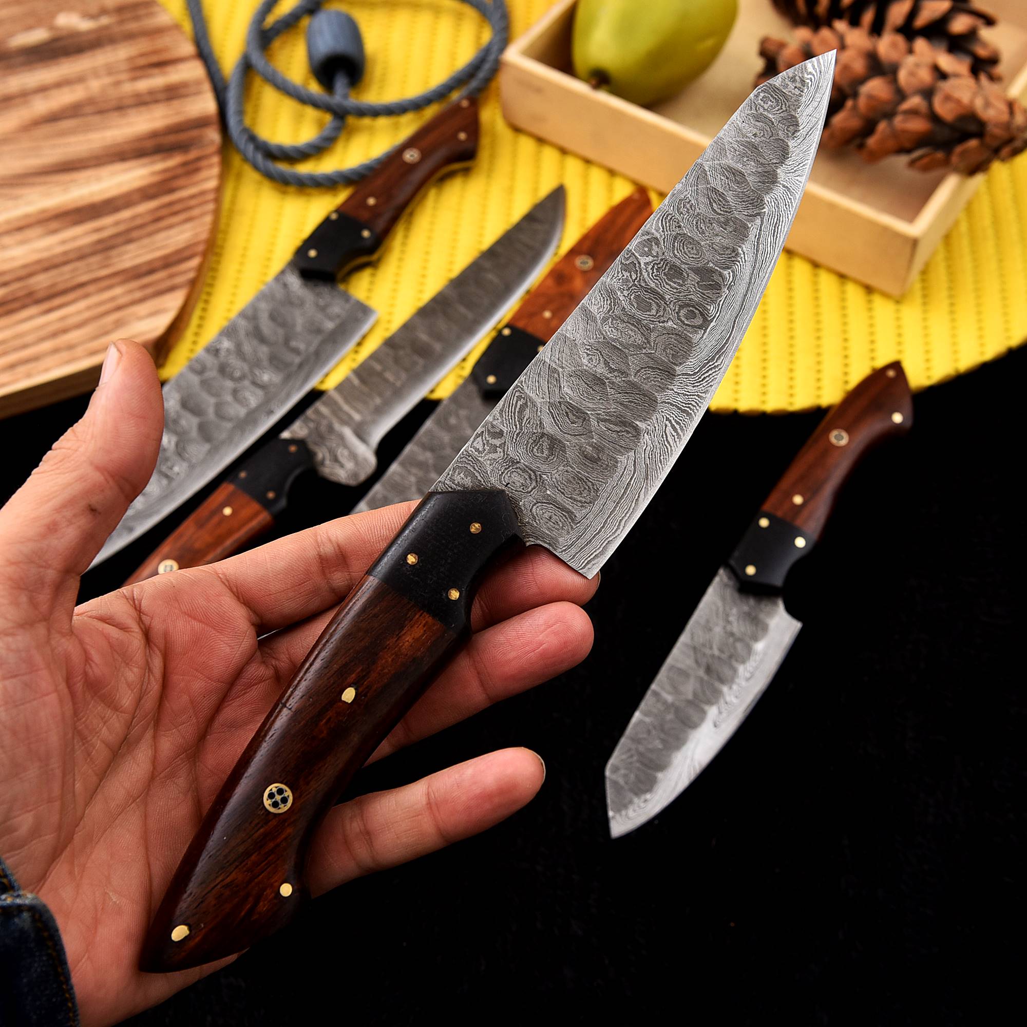 Handcrafted Damascus Steel Gyuto Chef's Knife Kitchen Knives Set x-223 - Image 5