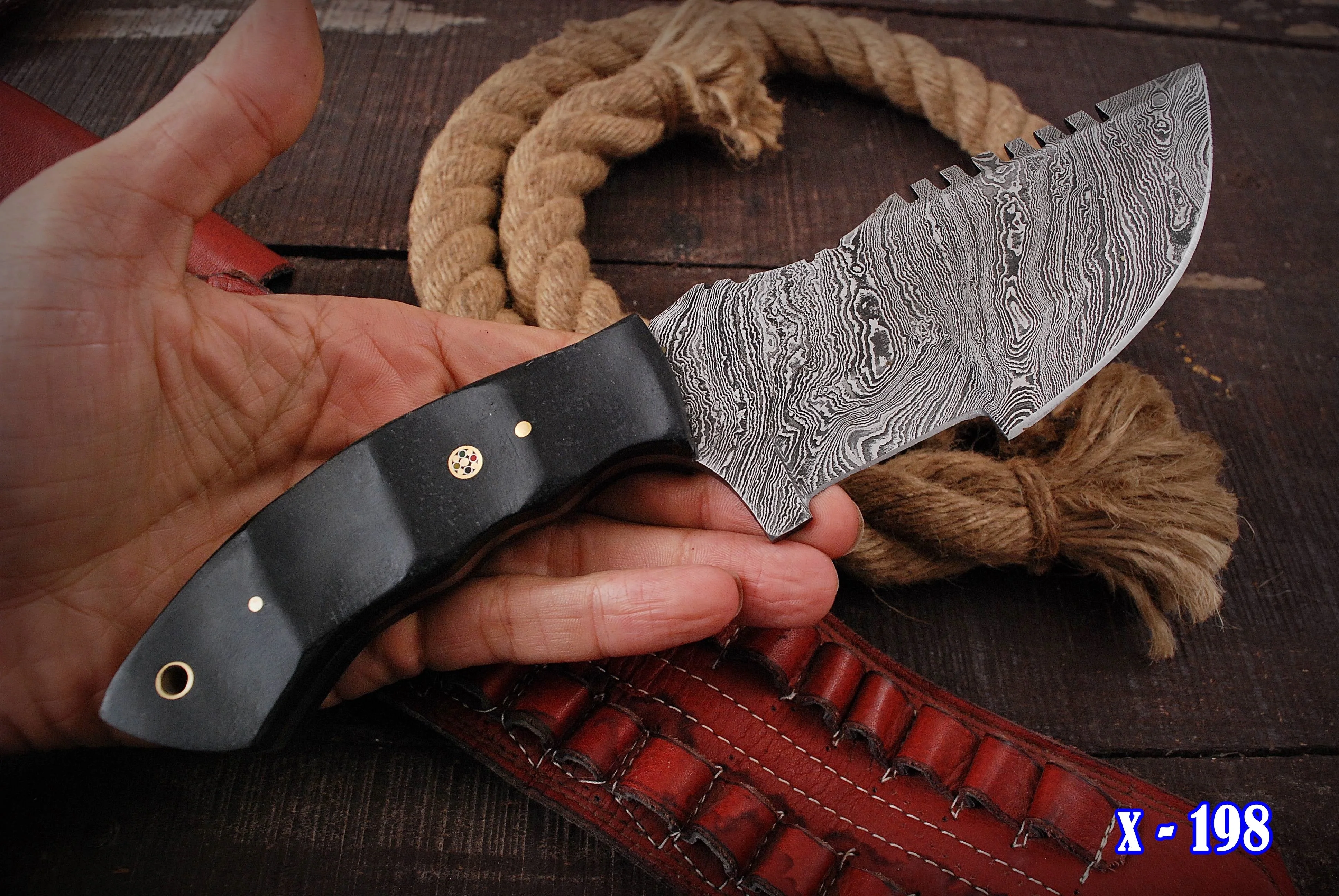 Handcrafted Damascus Tracker Knife - Premium Quality Hunting and Camping Tool x-198 - Image 8