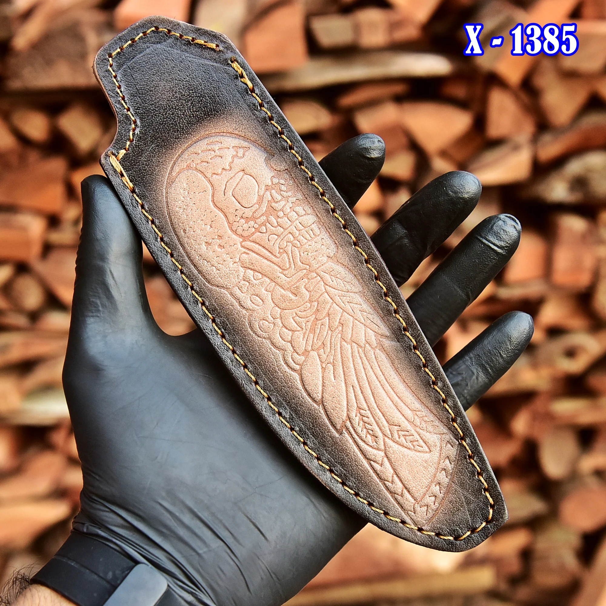 Handcrafted Full Grain Leather Fixed Blade Knife Engraved Sheath - Image 3