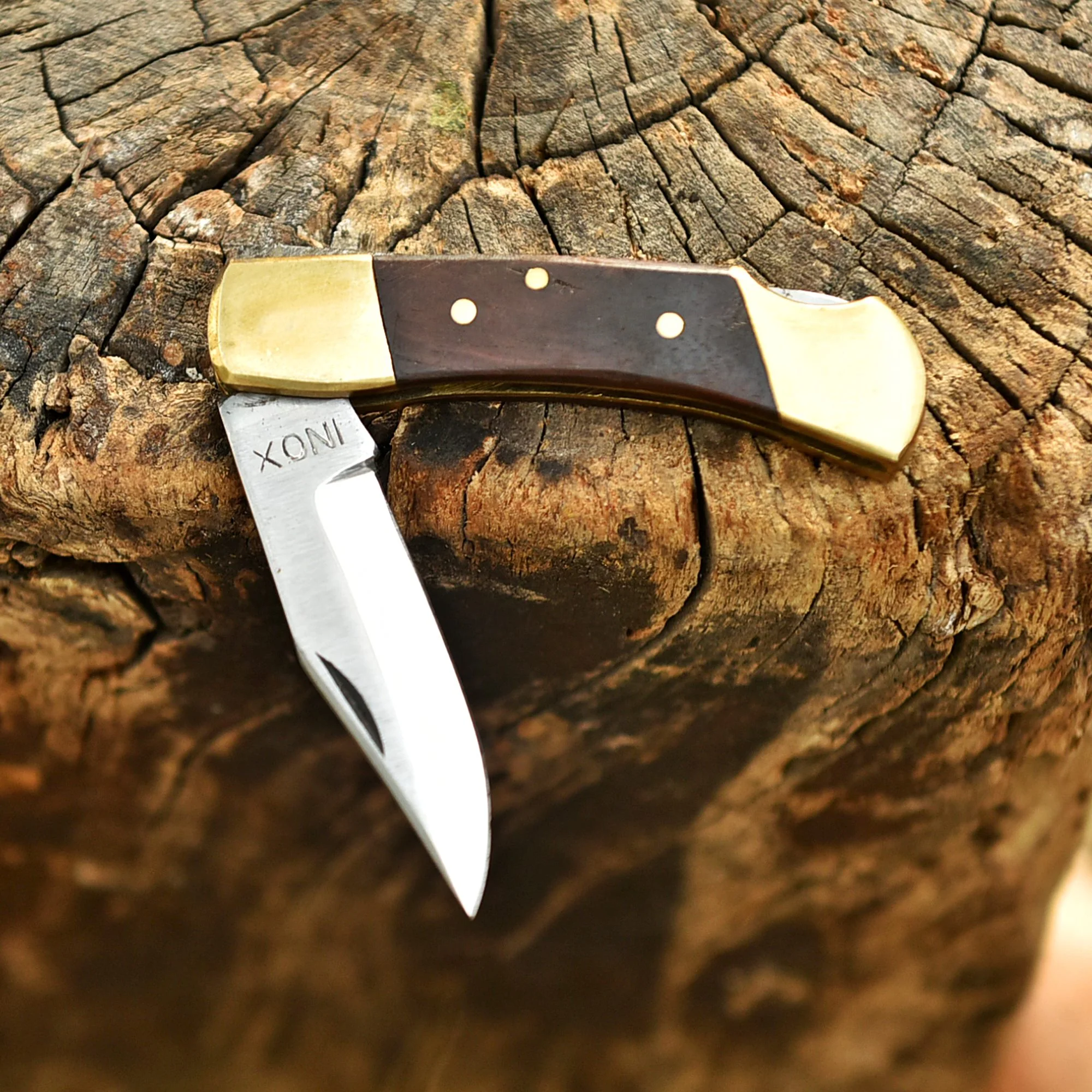 Handmade Carbon 1095 Steel Folding Blade Pocket Knife Wood Brass Handle - Image 4