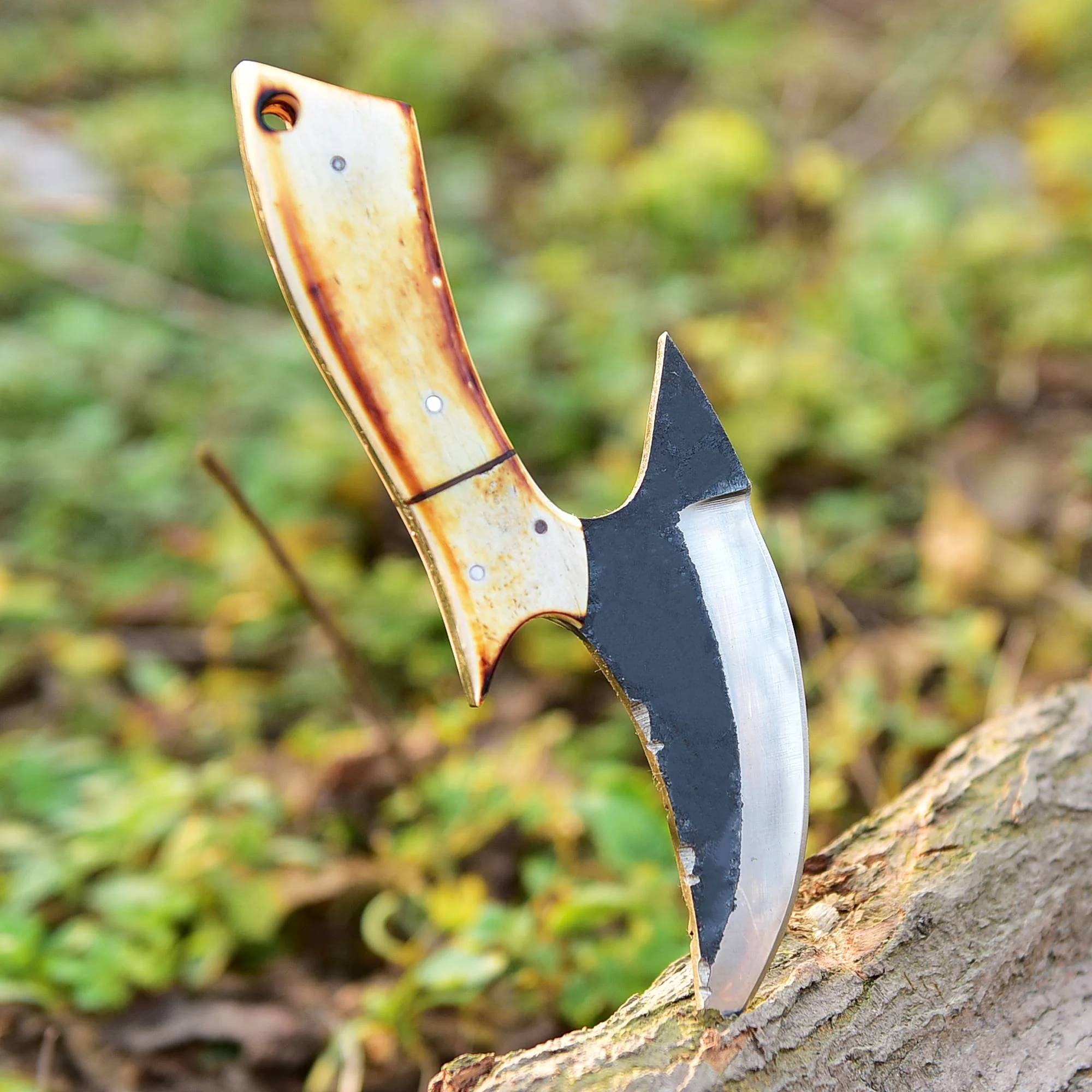 Handmade Carbon Steel Blade Ulu Kitchen Chef Knife Camel Bone Handle - Image 3