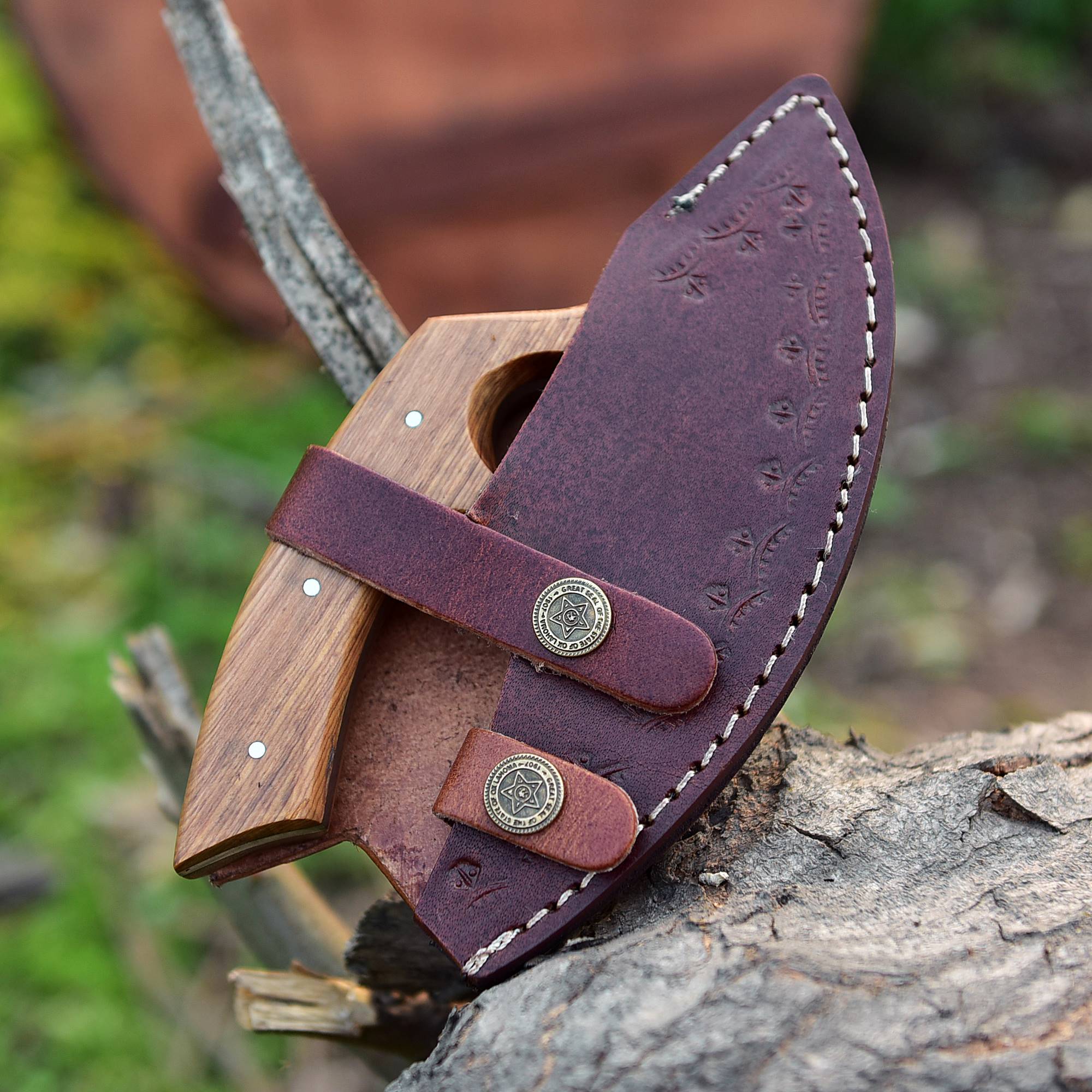 Handmade Carbon Steel Ulu Chef Knife - with Leather Sheath - Image 5