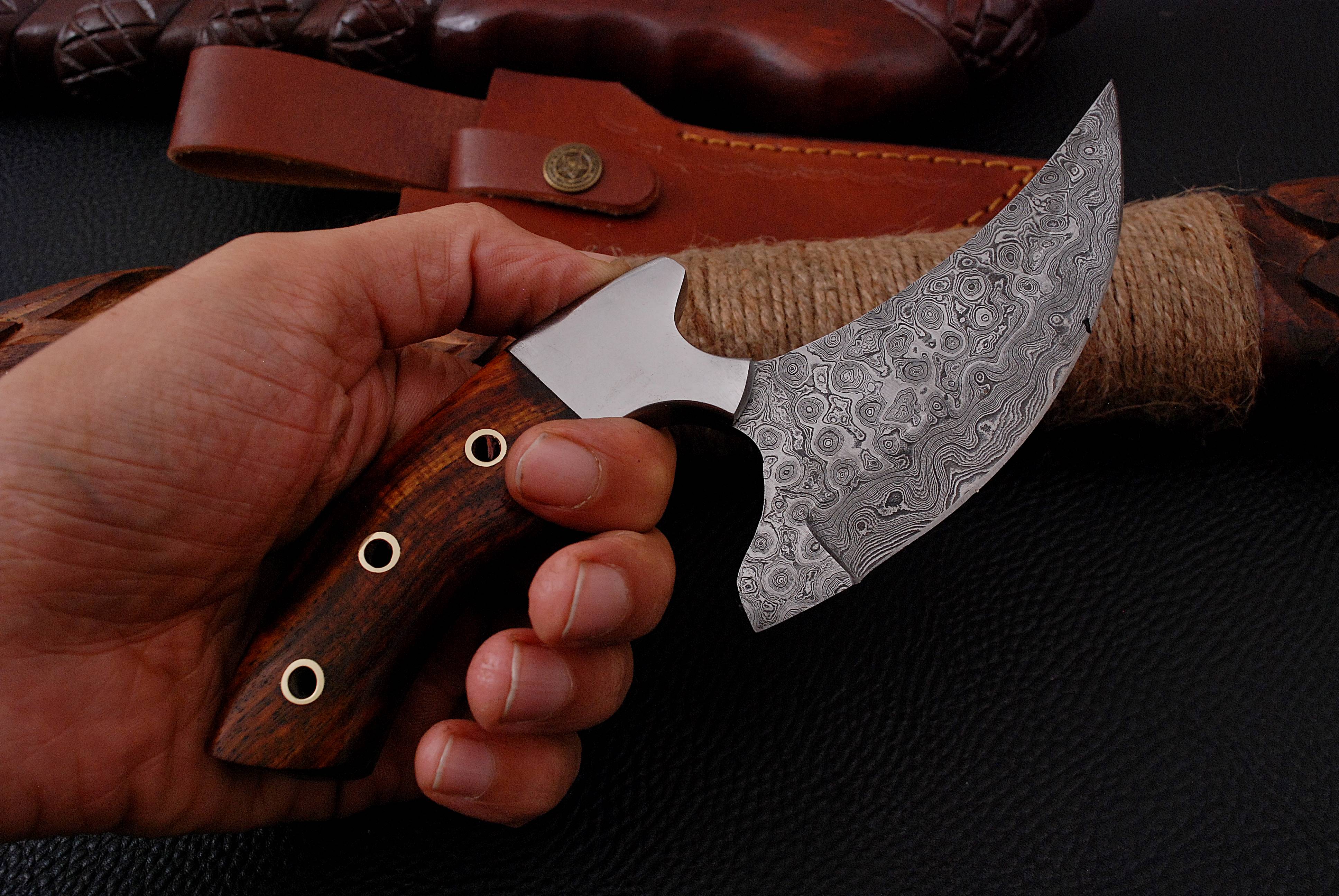 Handmade Damascus Alaska Ulu Knife Ideal Pizza Cutter Skinner Wood Handle x-195 - Image 3