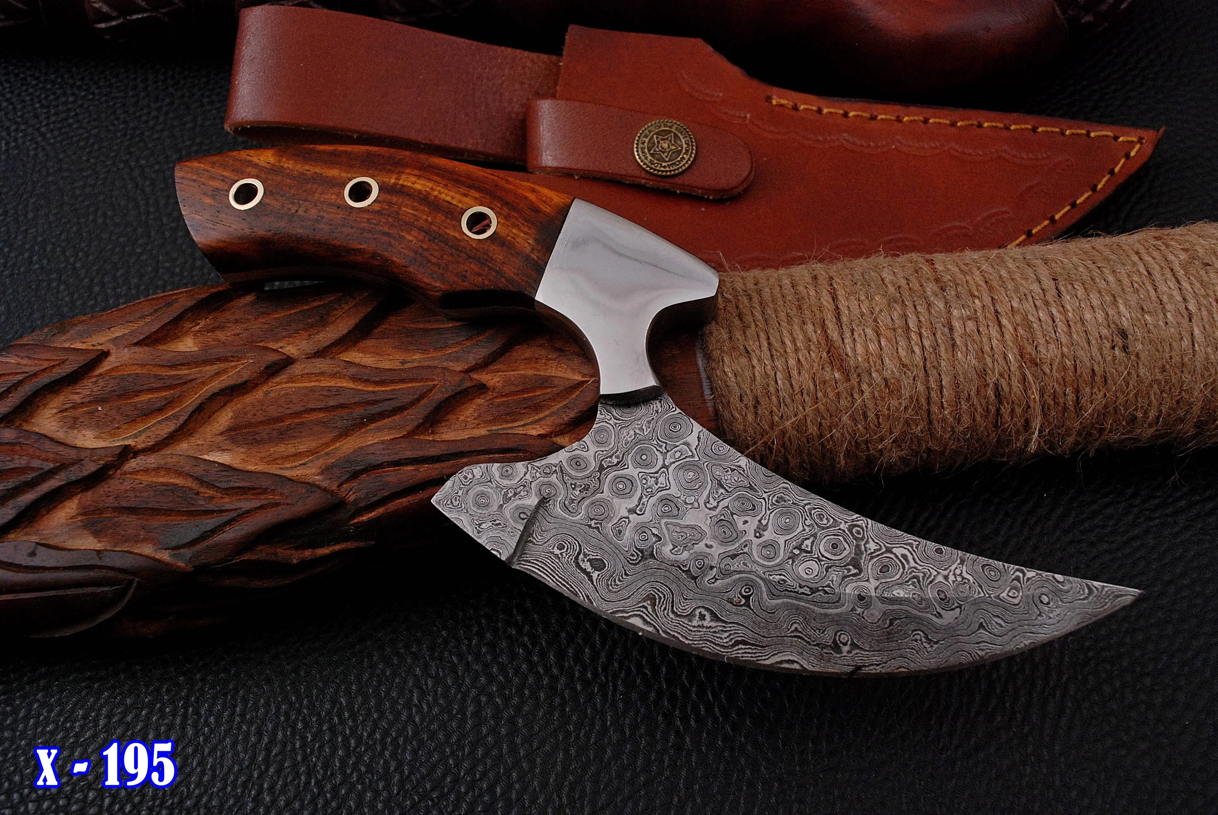 Handmade Damascus Alaska Ulu Knife Ideal Pizza Cutter Skinner Wood Handle x-195 - Image 9
