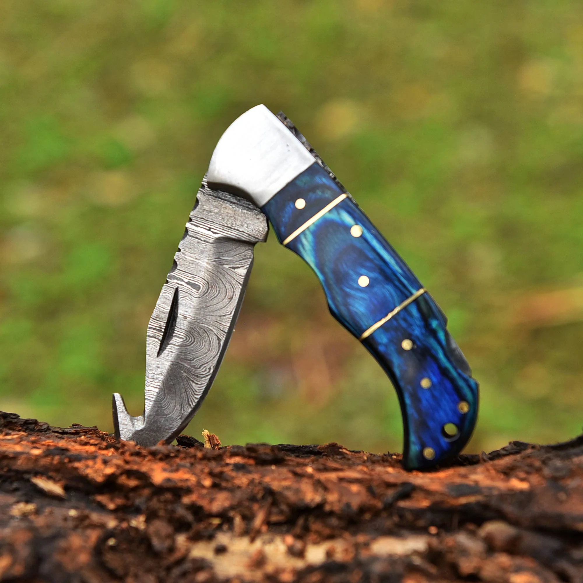 Handmade Damascus Back Lock Folding Blade Pocket Knife Wood Handle - Image 4