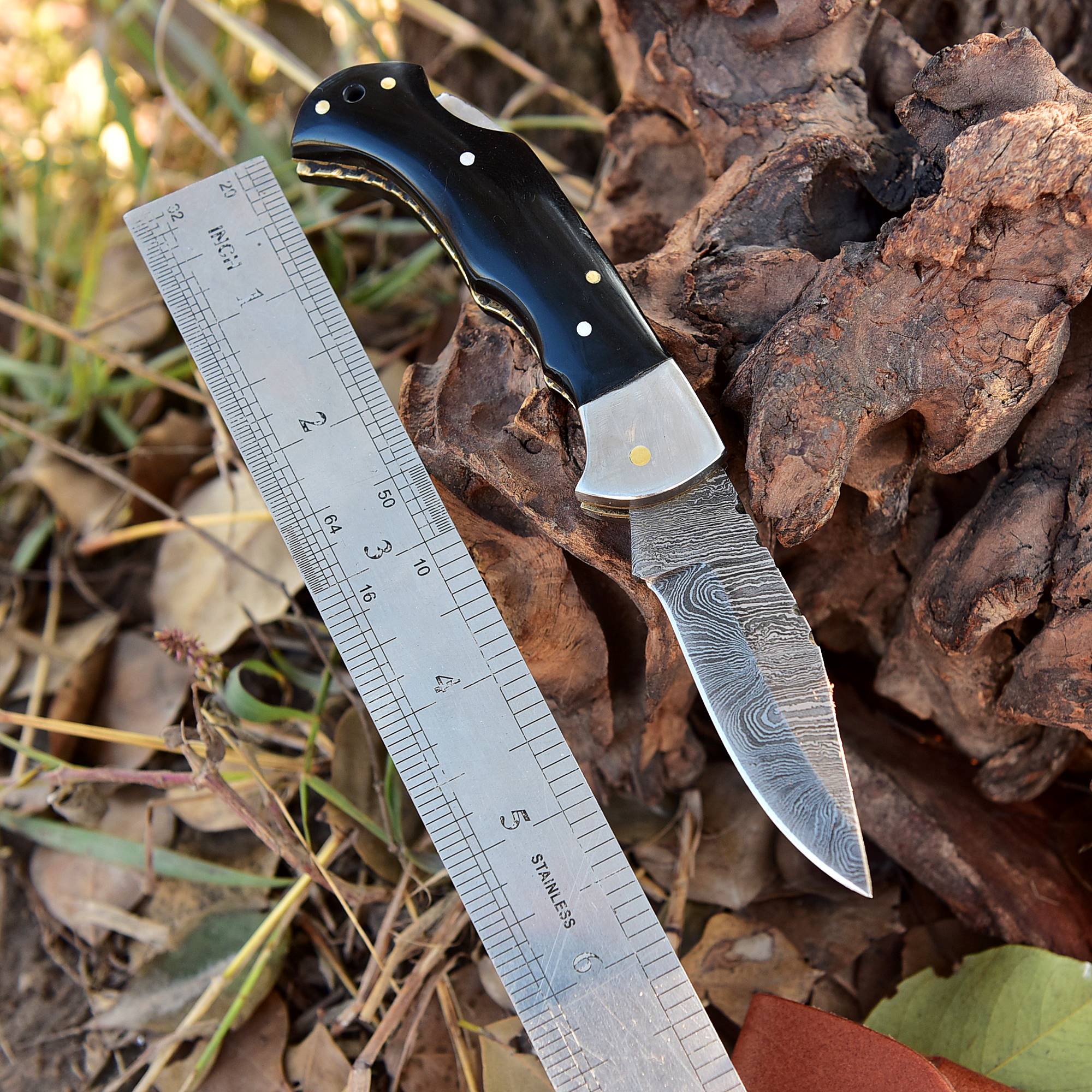 Handmade Damascus Back Lock Folding Pocket  Camping Knife Wood Handle - Image 3