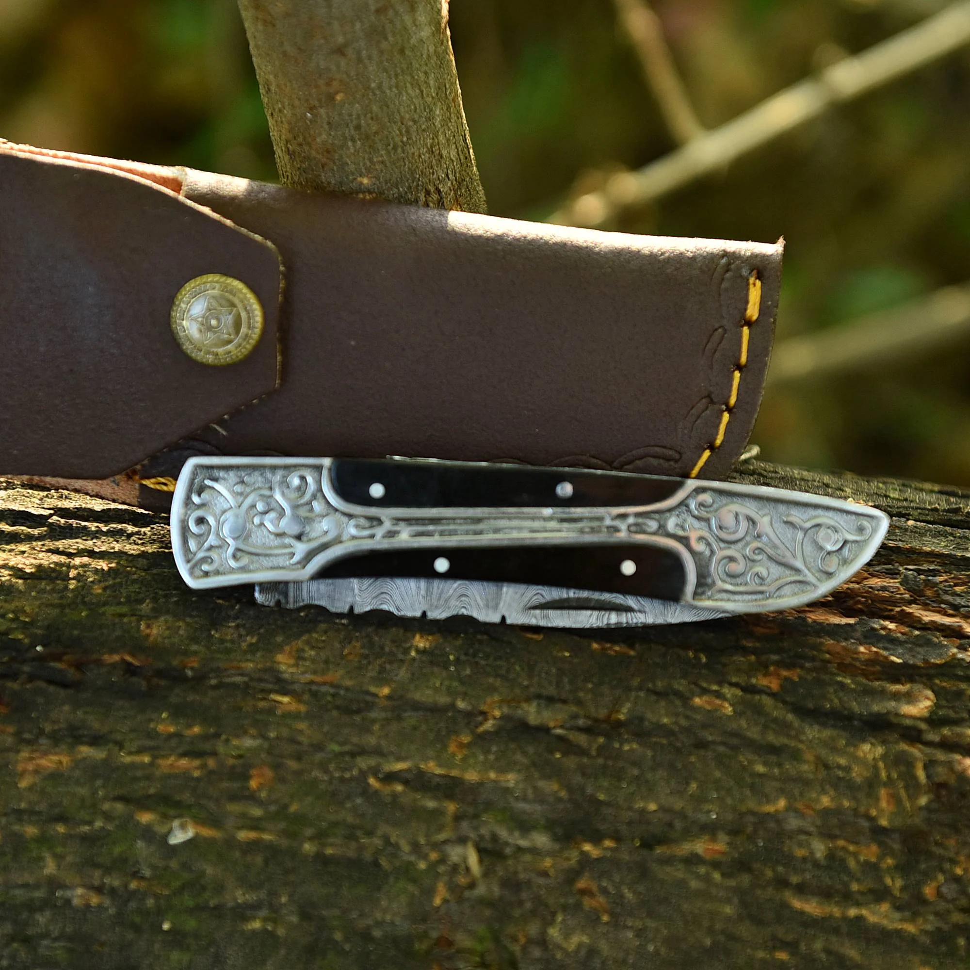 Handmade Damascus  Folding Blade Hunting  Pocket Knife Wood Steel Handle - Image 5