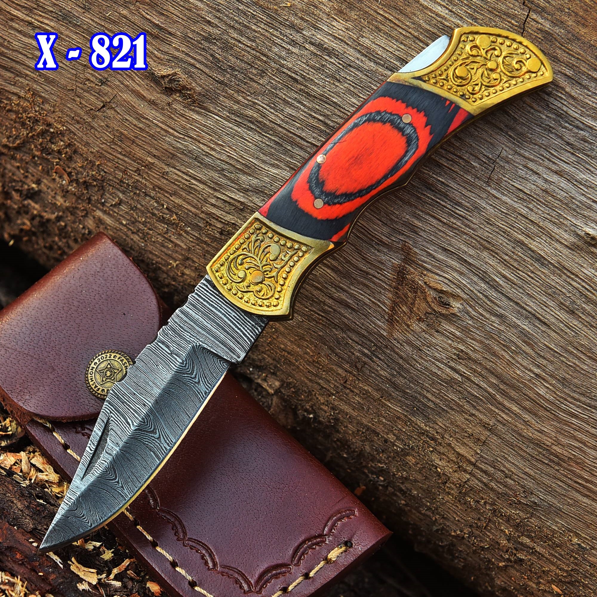 Handmade Damascus Folding Knife Outdoor Adventure Knife With Sheath - Image 2
