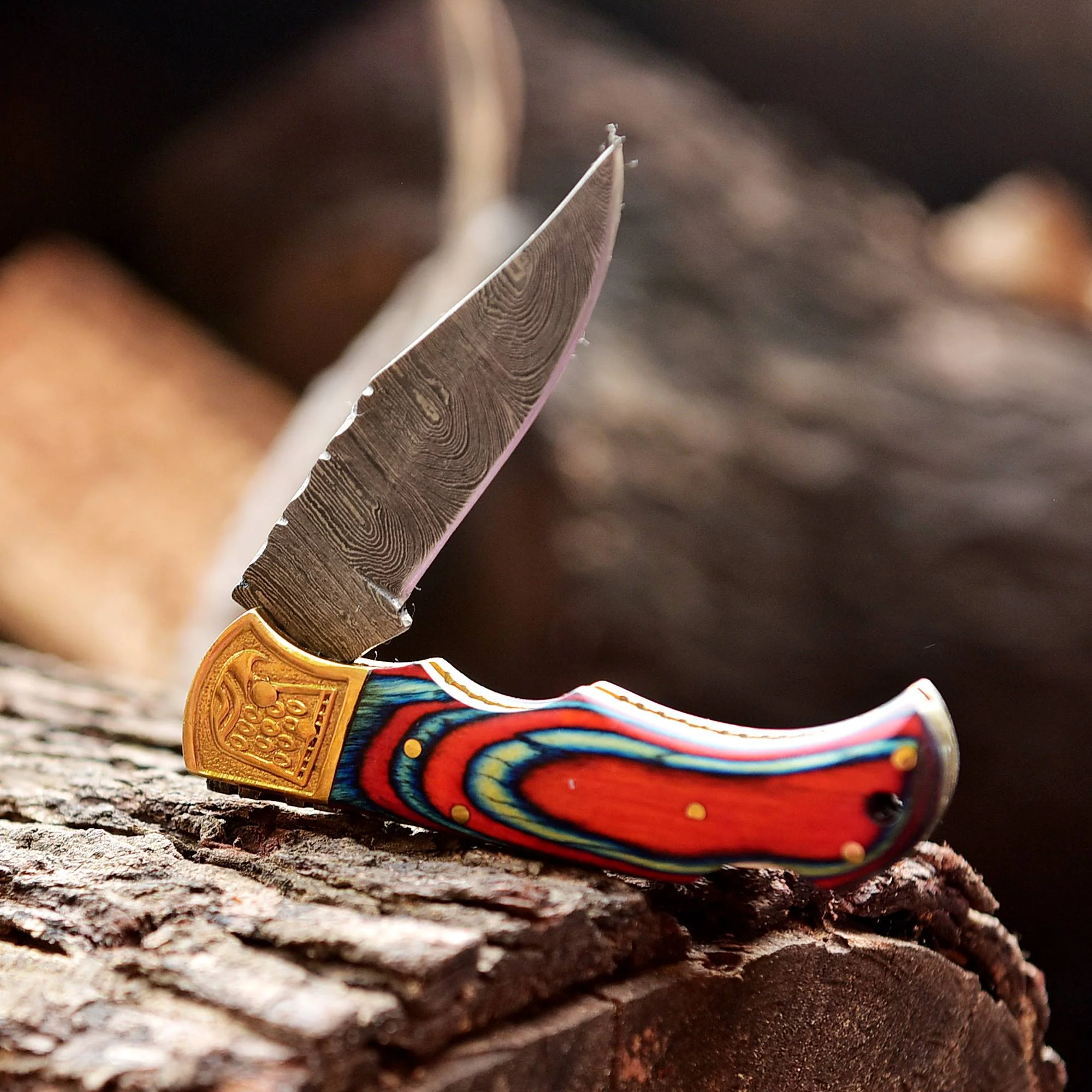 Handmade Damascus Folding Pocket Back Lock Camping Knife Wood Handle - Image 4