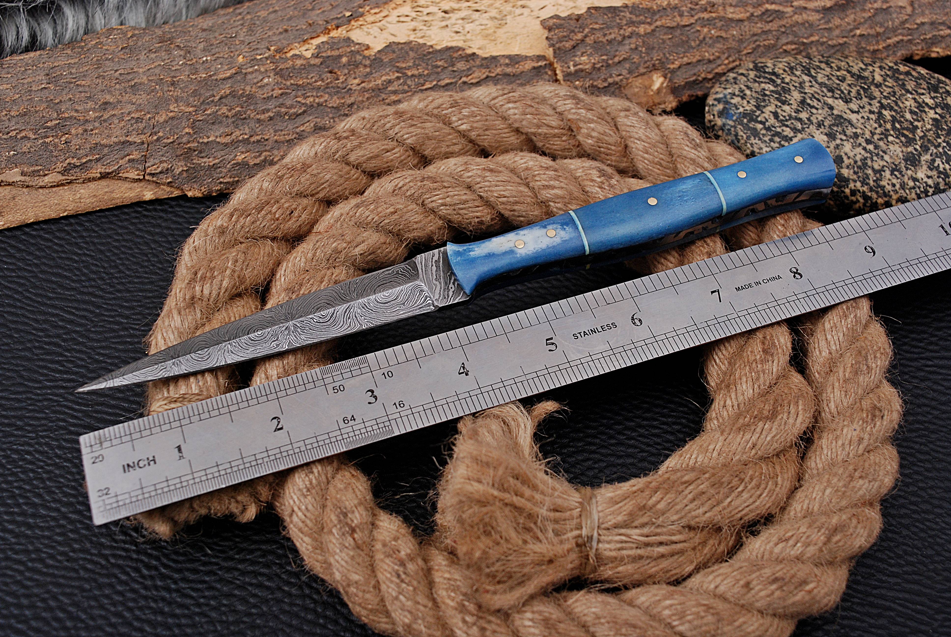 Handmade Damascus Knife Double Edged Fixed Blade Boot Knives - Camel Bone Handle x113 - Image 3