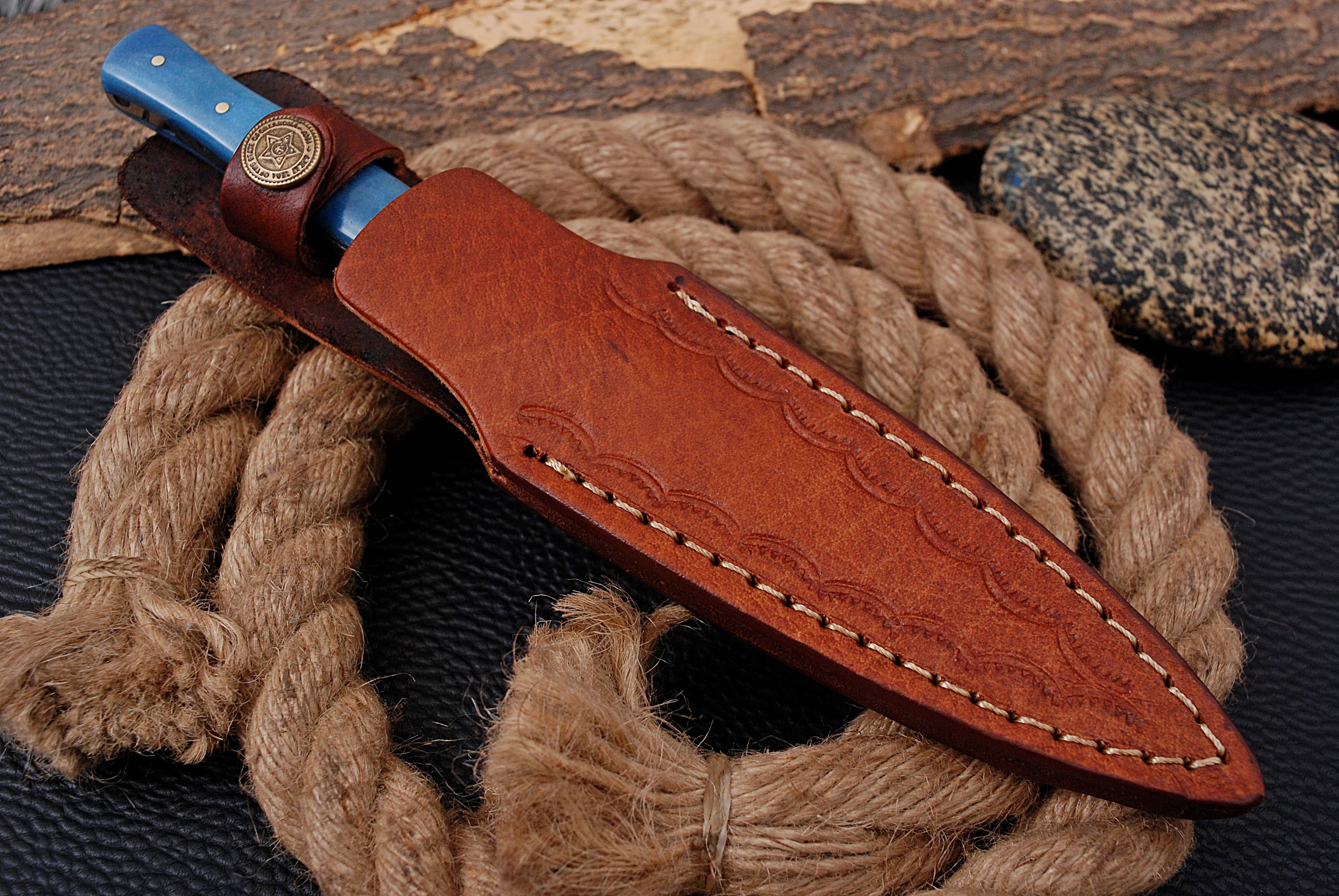 Handmade Damascus Knife Double Edged Fixed Blade Boot Knives - Camel Bone Handle x113 - Image 4