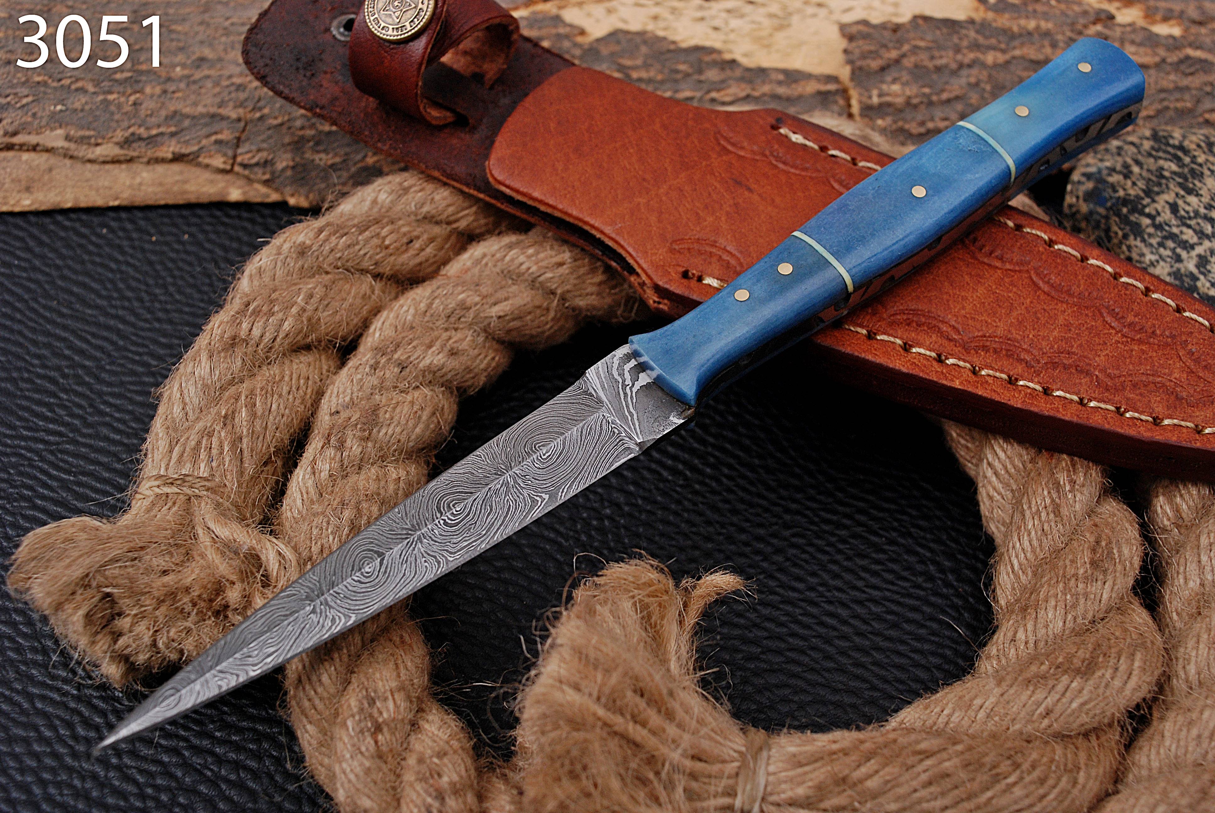 Handmade Damascus Knife Double Edged Fixed Blade Boot Knives - Camel Bone Handle x113 - Image 5