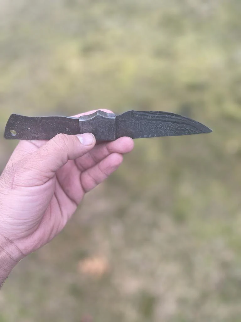 Handmade Damascus Ladder Pattern Steel Skinner Blank Blade Knife Full Tang x-12 - Image 7