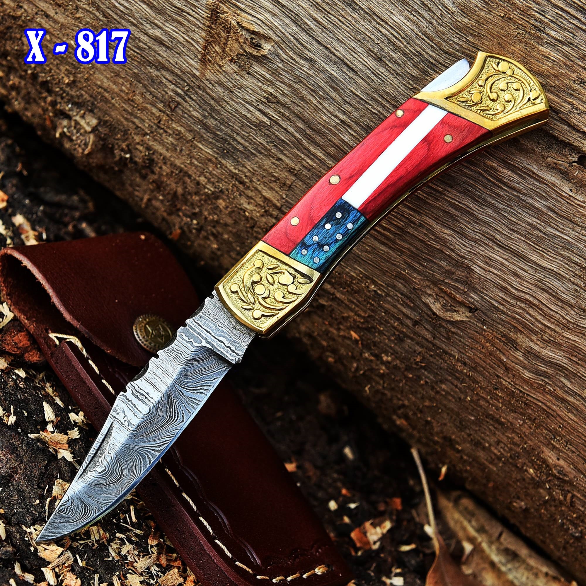 Handmade Damascus Lock Black Folding Blade Pocket knife-Flag Handle- - Image 3
