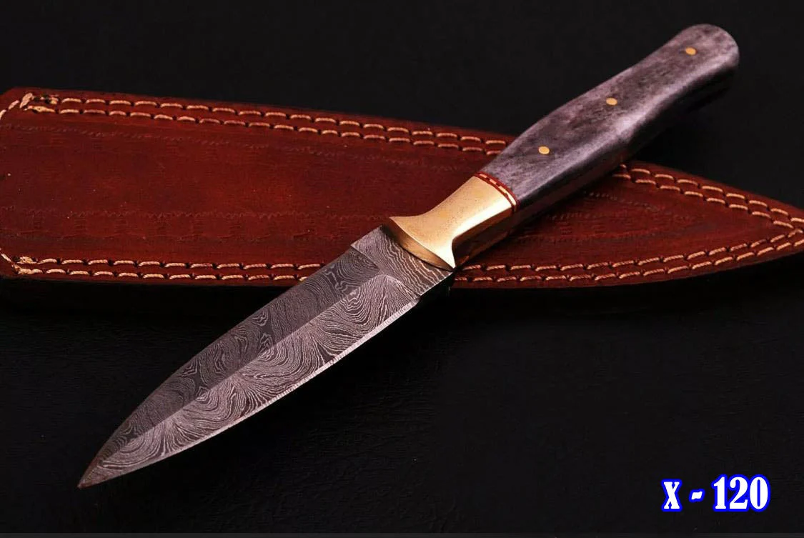 Handmade Damascus Steel Boot Knife - Dagger Bone Handle with Sheath - Image 2