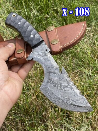 Handmade Damascus Steel Bowie Knife Multi-Purpose Hunting Skinner - with Leather Sheath - Image 7