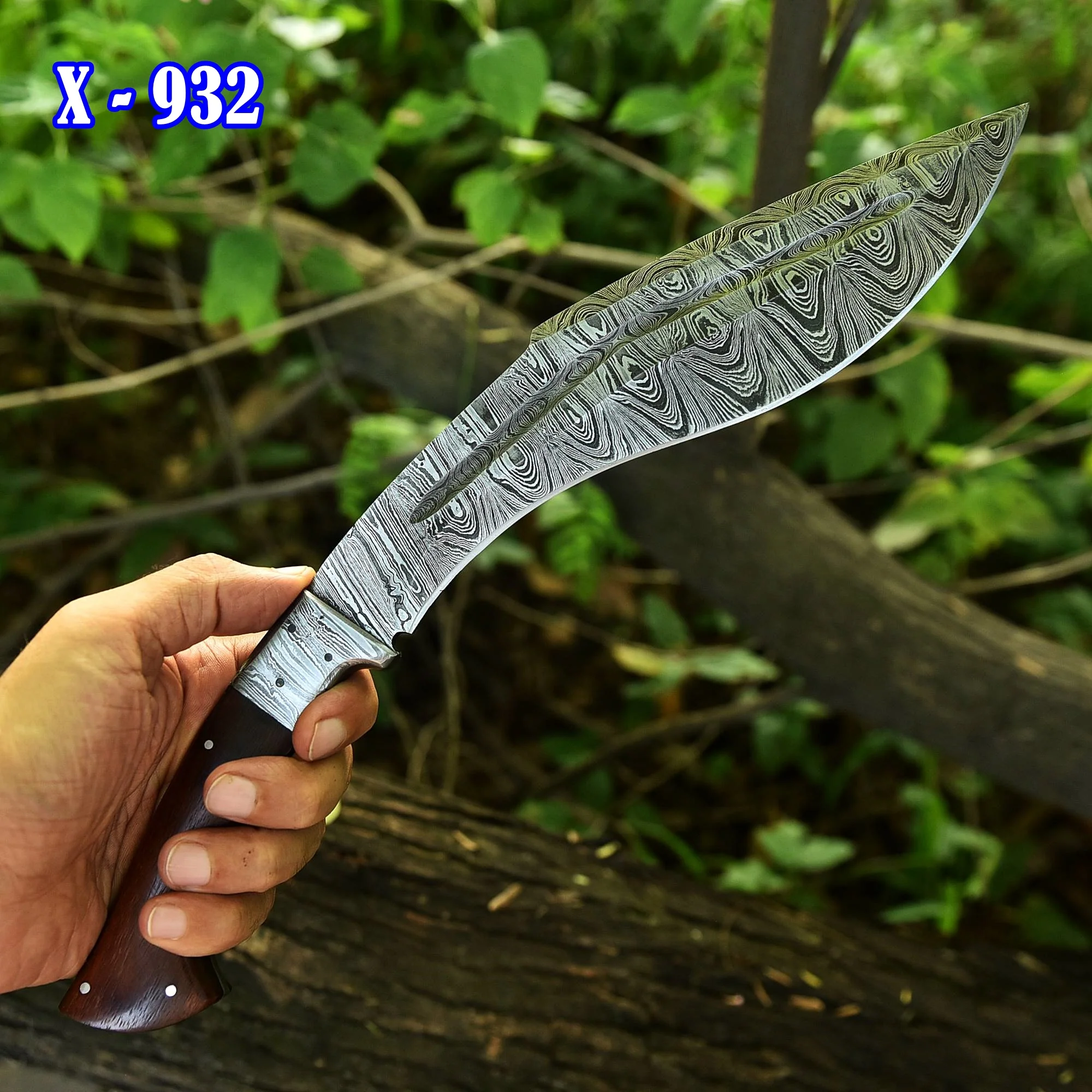 Handmade Damascus Steel Hunting Kukri Knife Damascus Bolster Wood Handle - Image 3