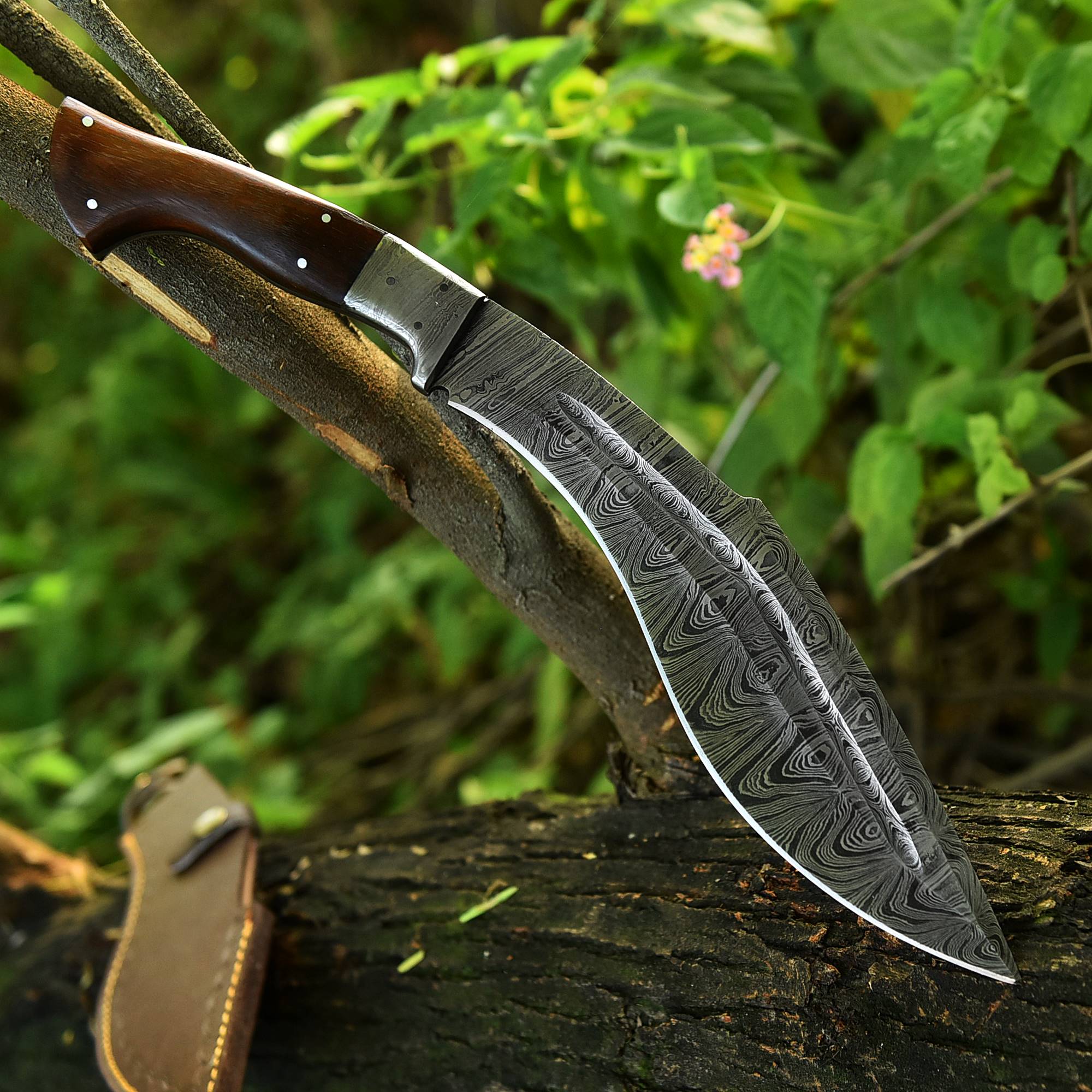 Handmade Damascus Steel jungle kukri knife Full Tang - Wood Handle - Image 2