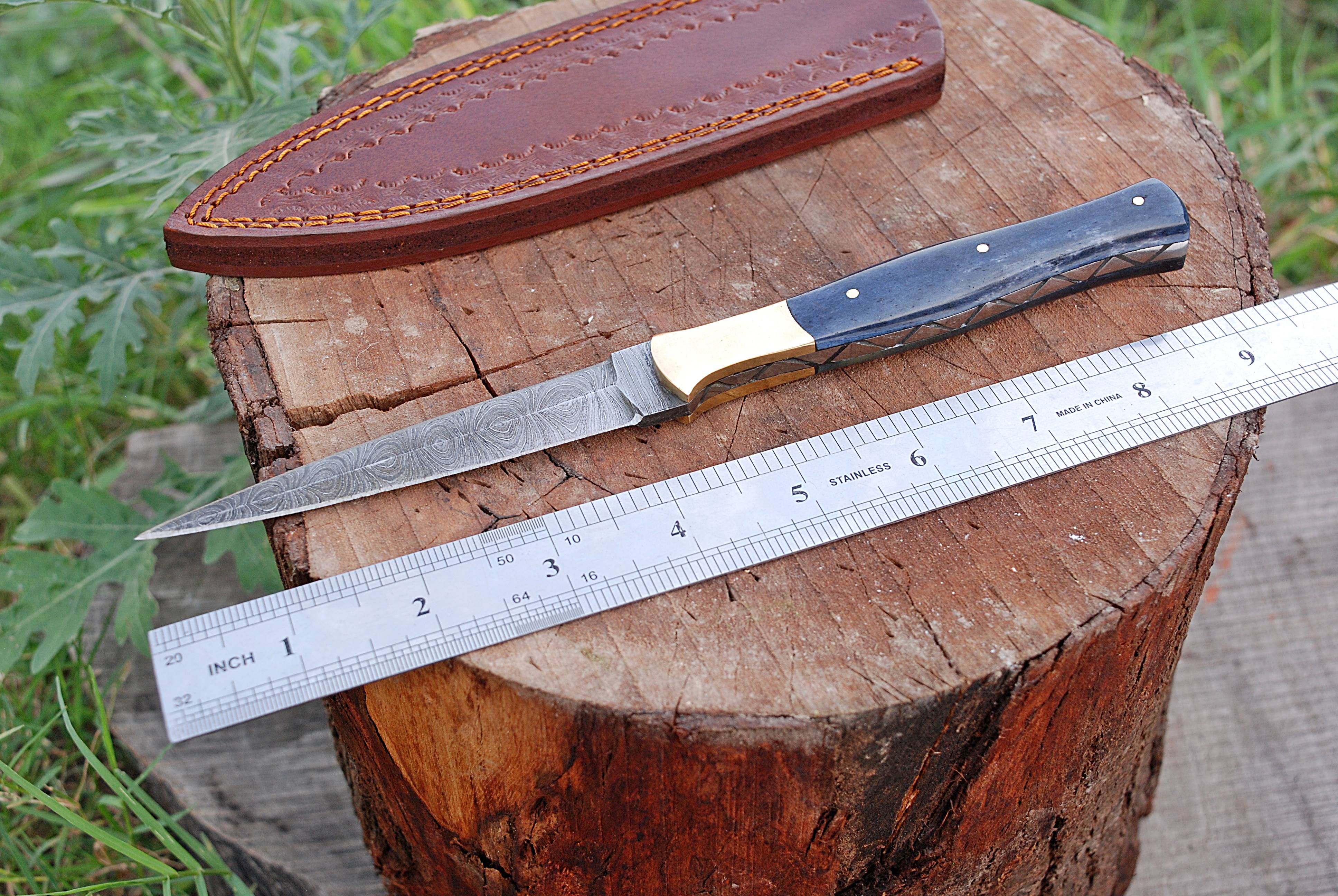 Handmade Damascus Steel knife full tang Hunting Boot knives camel bone handle x-163 - Image 4