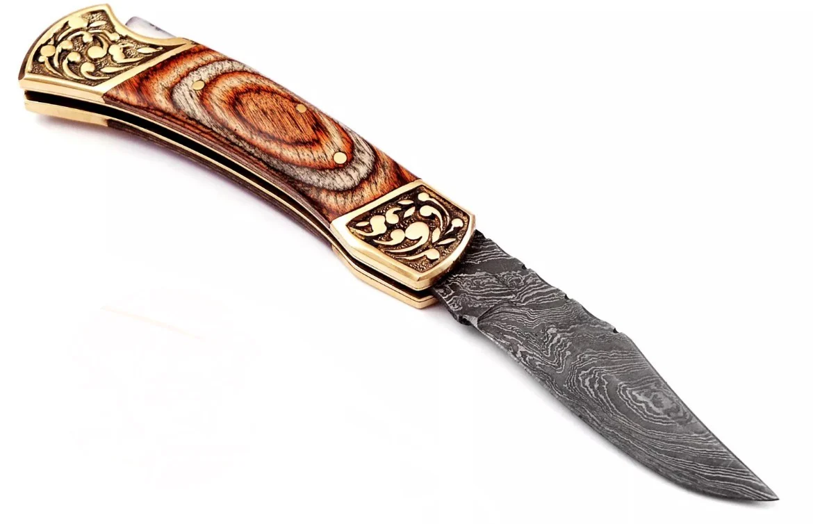 Handmade Damascus Steel Lock-Back Folding Blade Pocket knife With Leather Sheath - Image 5