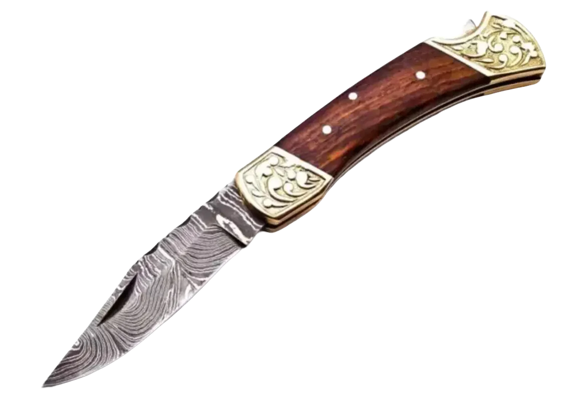 Handmade Damascus Steel Lock-Back Folding Blade Pocket knife With Leather Sheath - Image 6