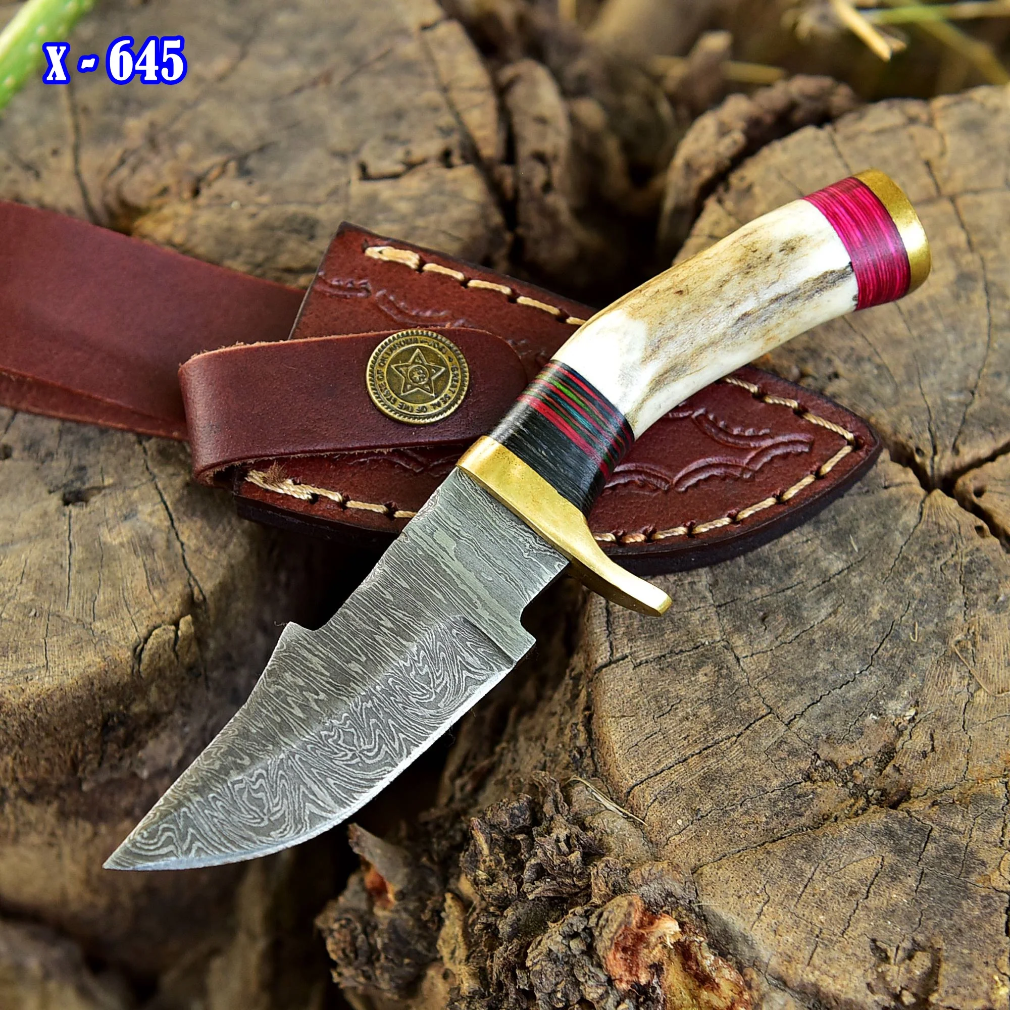 Handmade Damascus Steel Skinner Outdoor Camping Adventure Knife - Image 8
