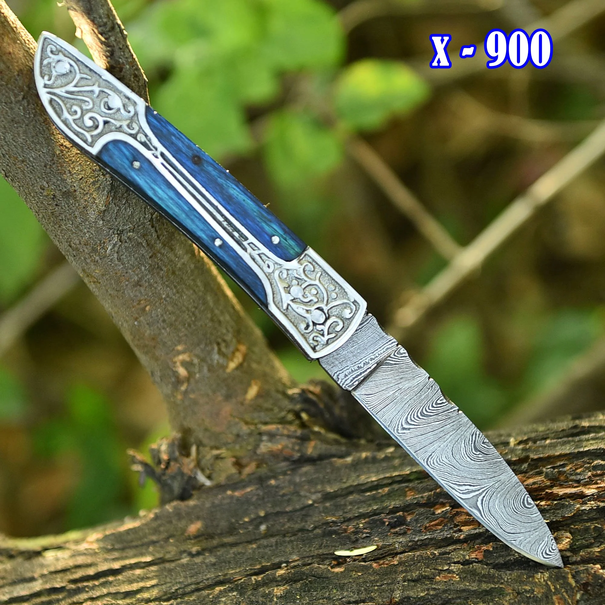 Handmade EDC Damascus Steel Folding Blade Pocket Knife With Sheath - Image 2