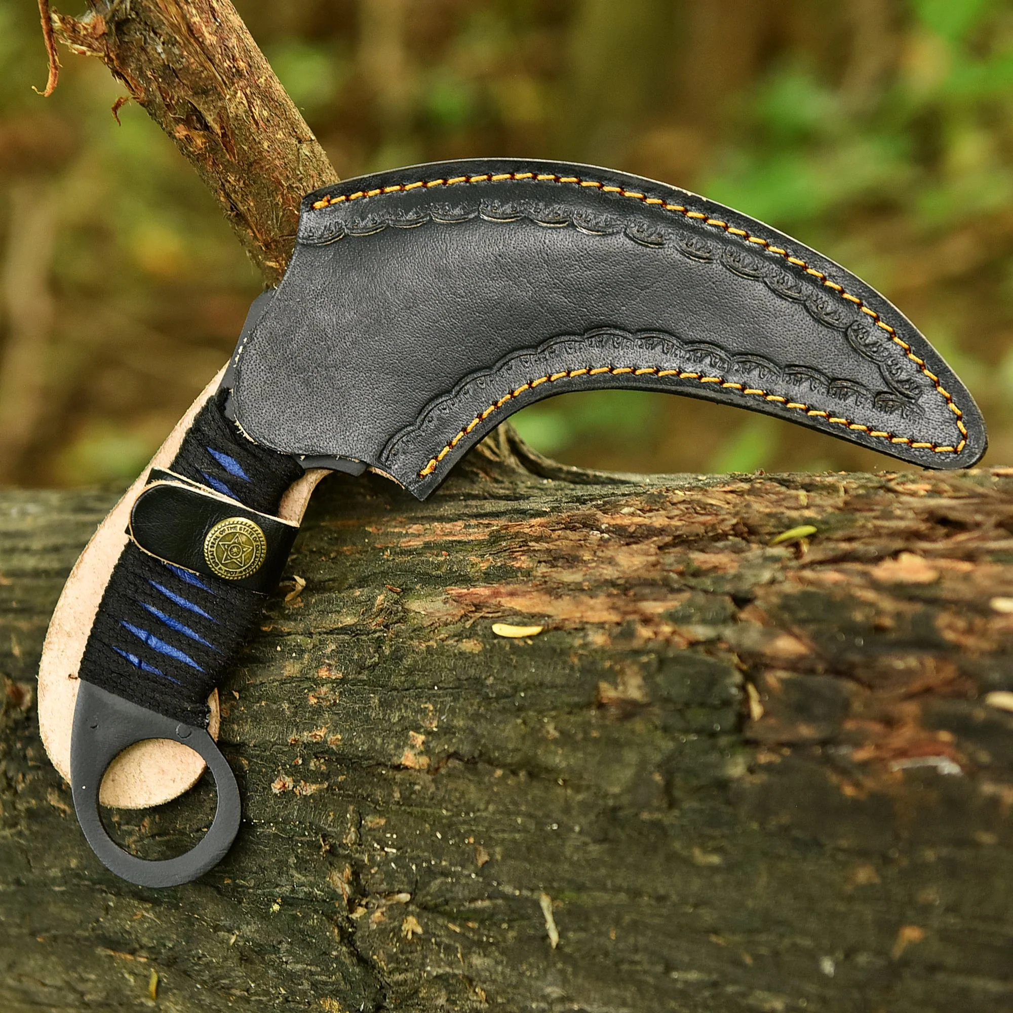 Handmade Elite Carbon Steel Curved Blade Karambit Knife Ring Handle EDC - Image 5