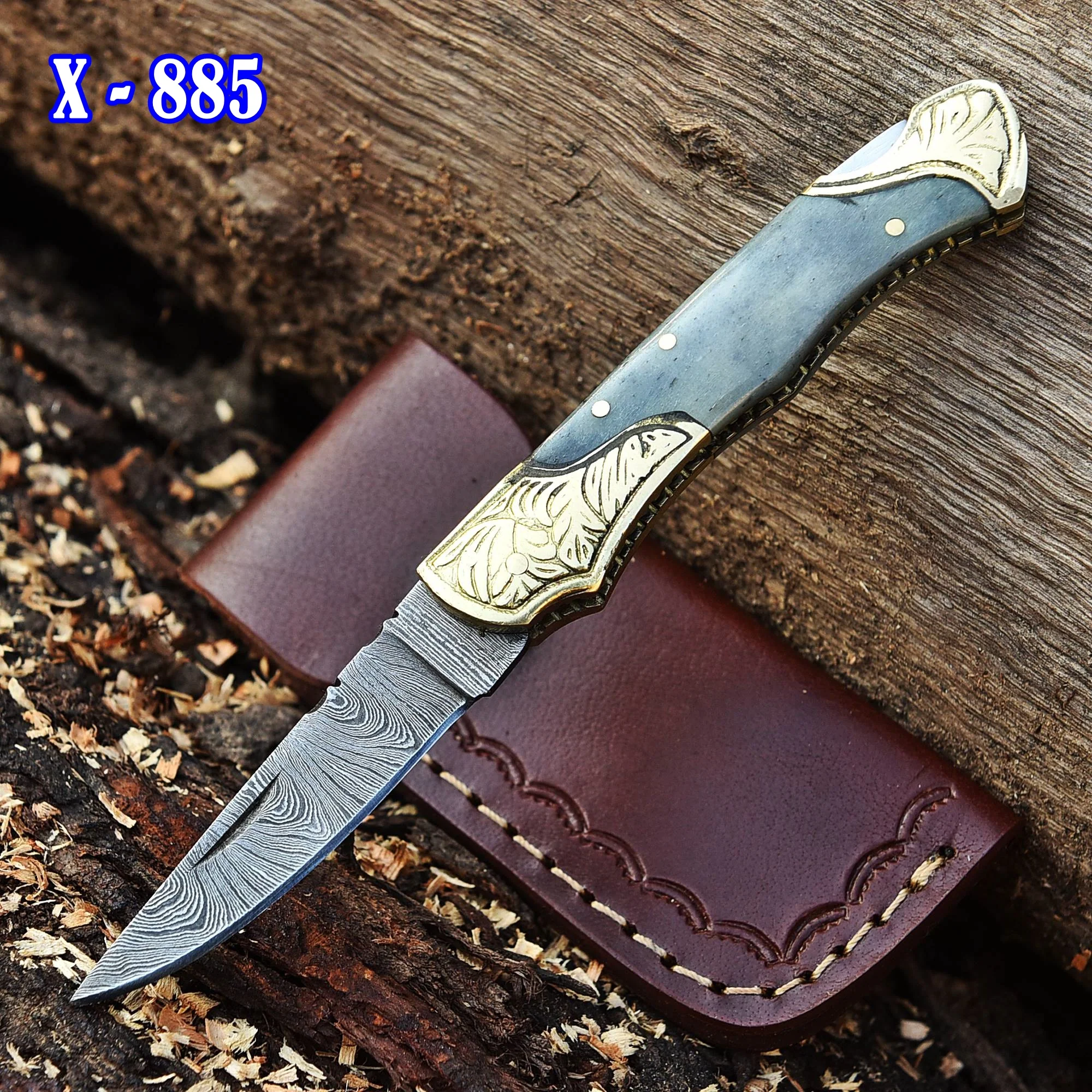 Handmade Folding Pocket Knife Camel Bone Engraved Double Brass Bolster Handle - Image 2