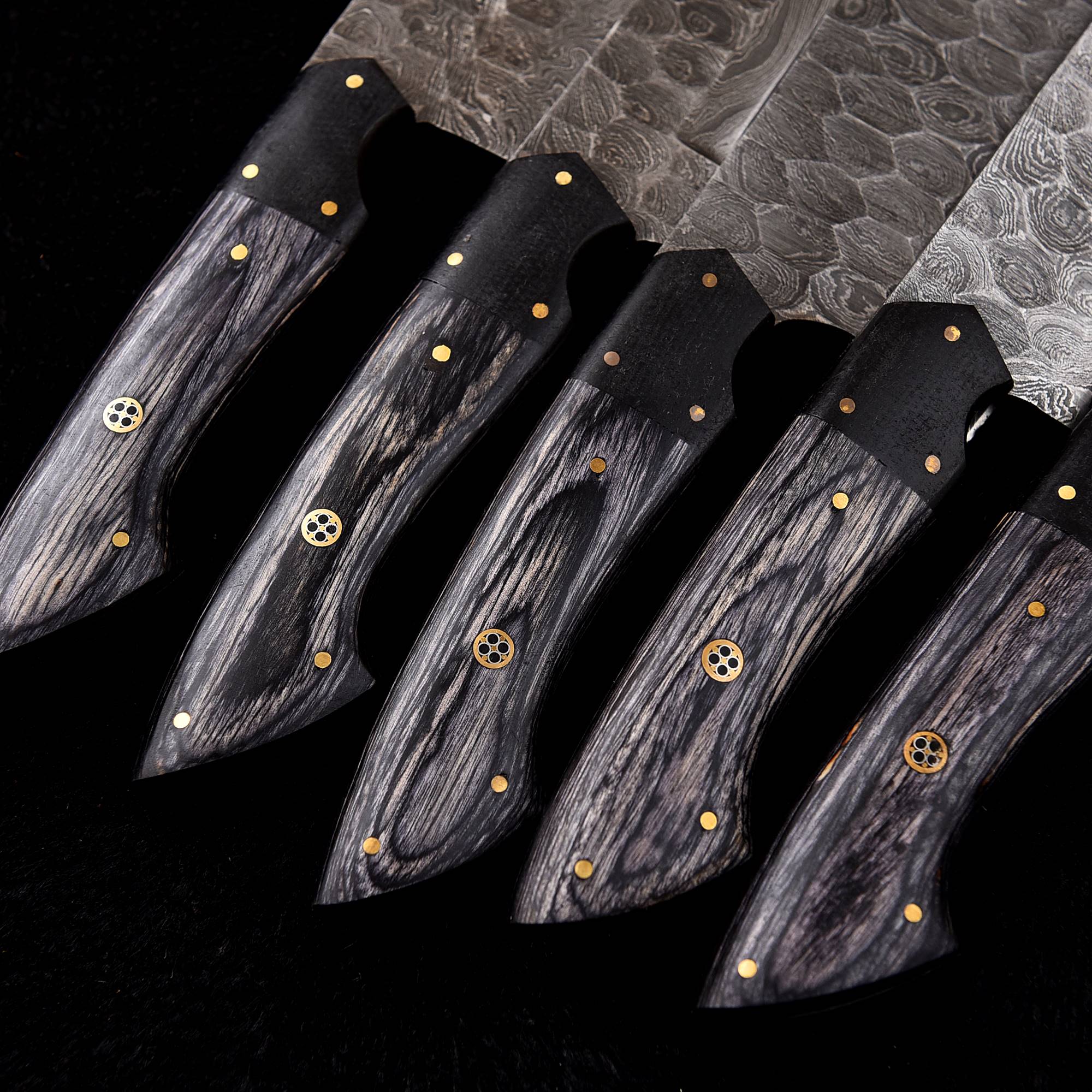 Handmade Damascus Steel Chef Knife Set - Full Tang, 5 Pieces - Image 3