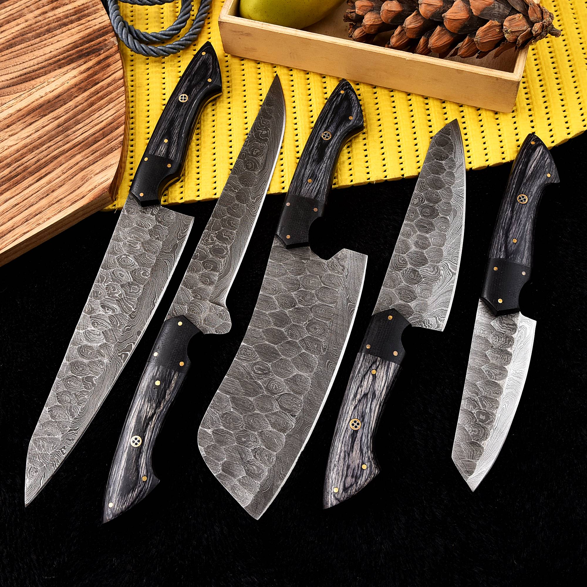 Handmade Damascus Steel Chef Knife Set - Full Tang, 5 Pieces - Image 4