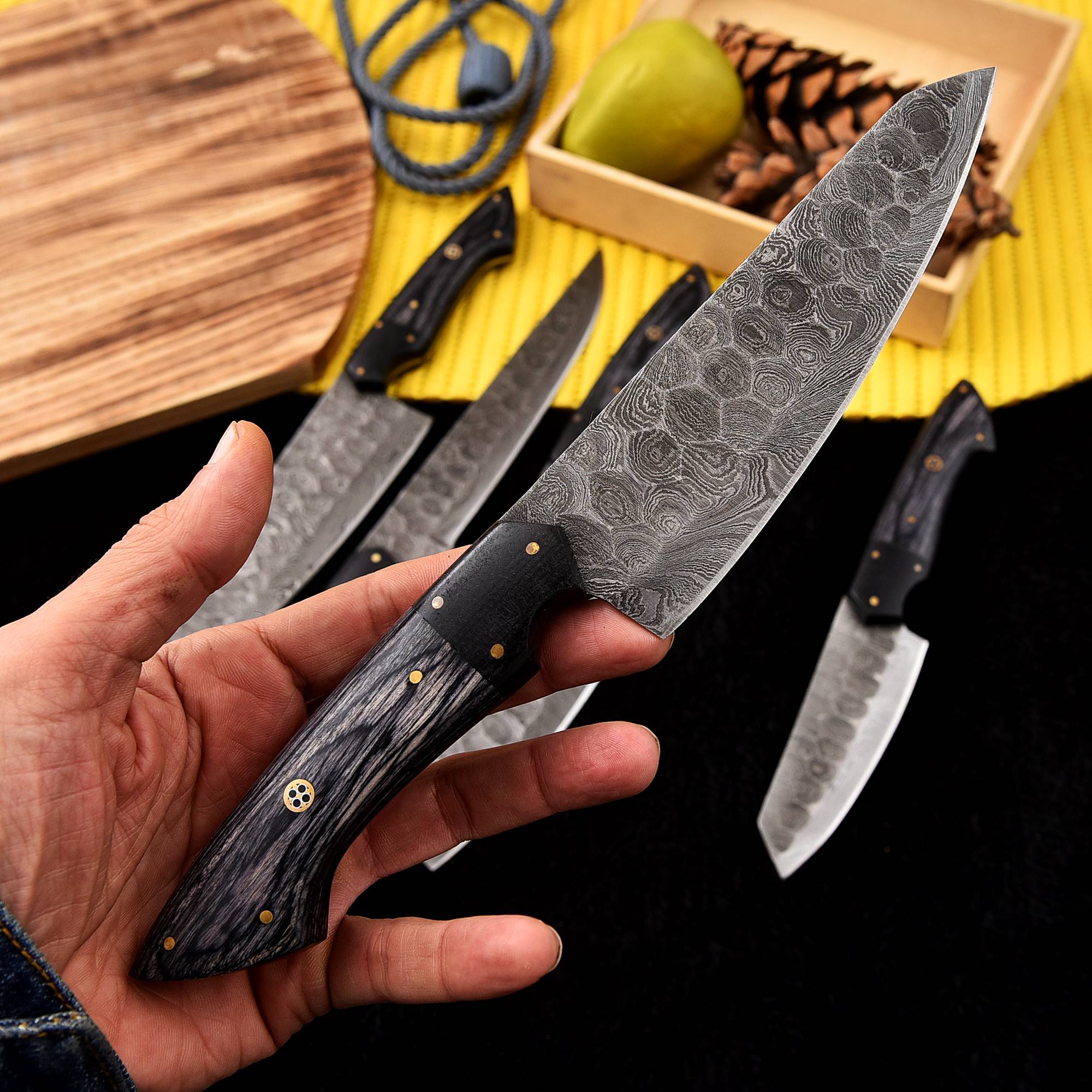 Handmade Damascus Steel Chef Knife Set - Full Tang, 5 Pieces - Image 5